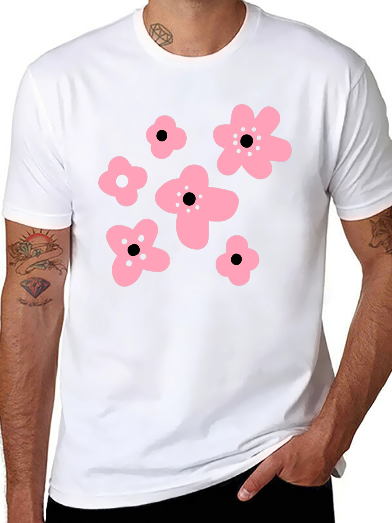 Black Pink Floral Graphic Black T-Shirt view 8