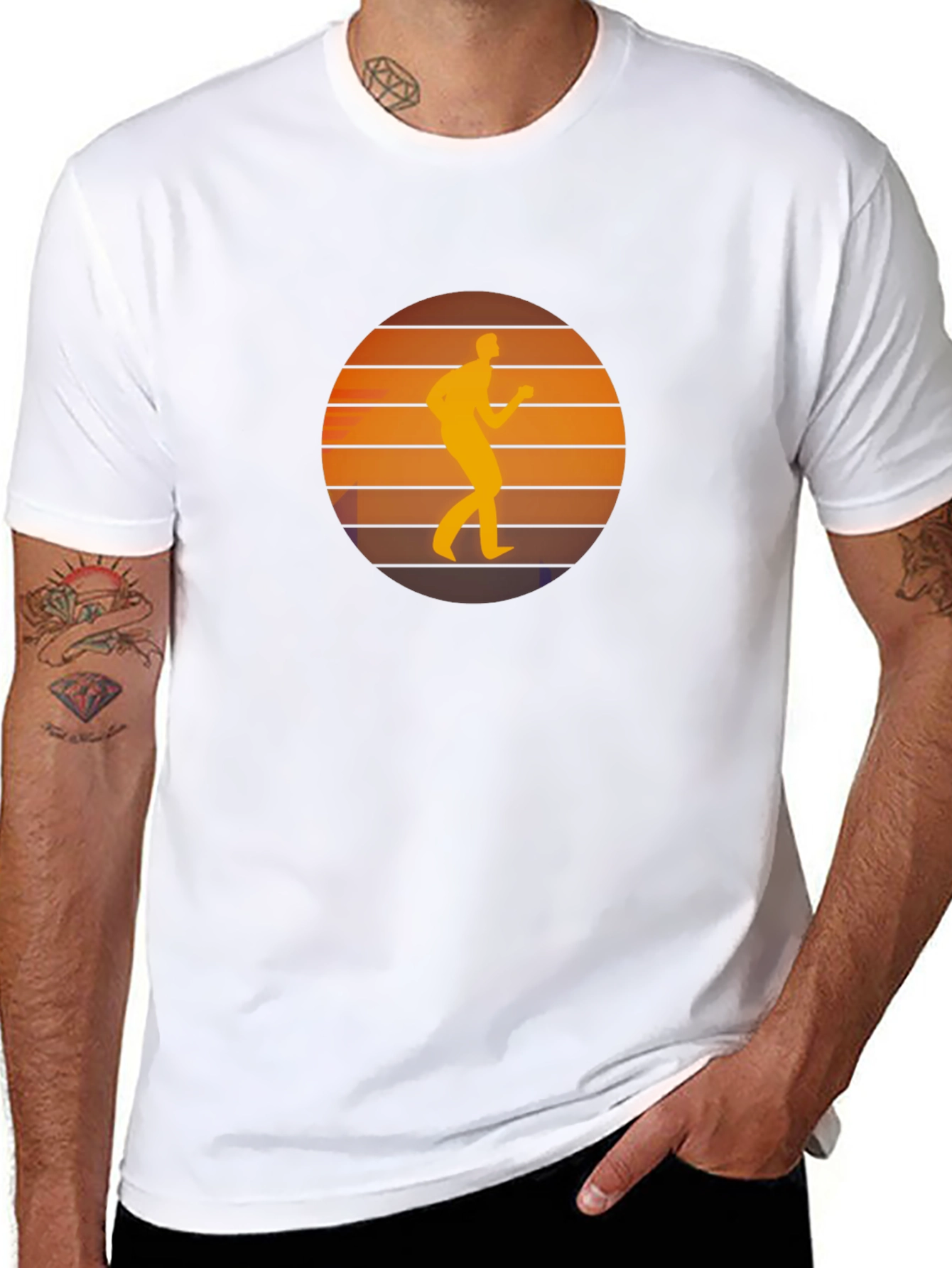 Black Retro Runner Sunset Graphic Black T-Shirt view 8