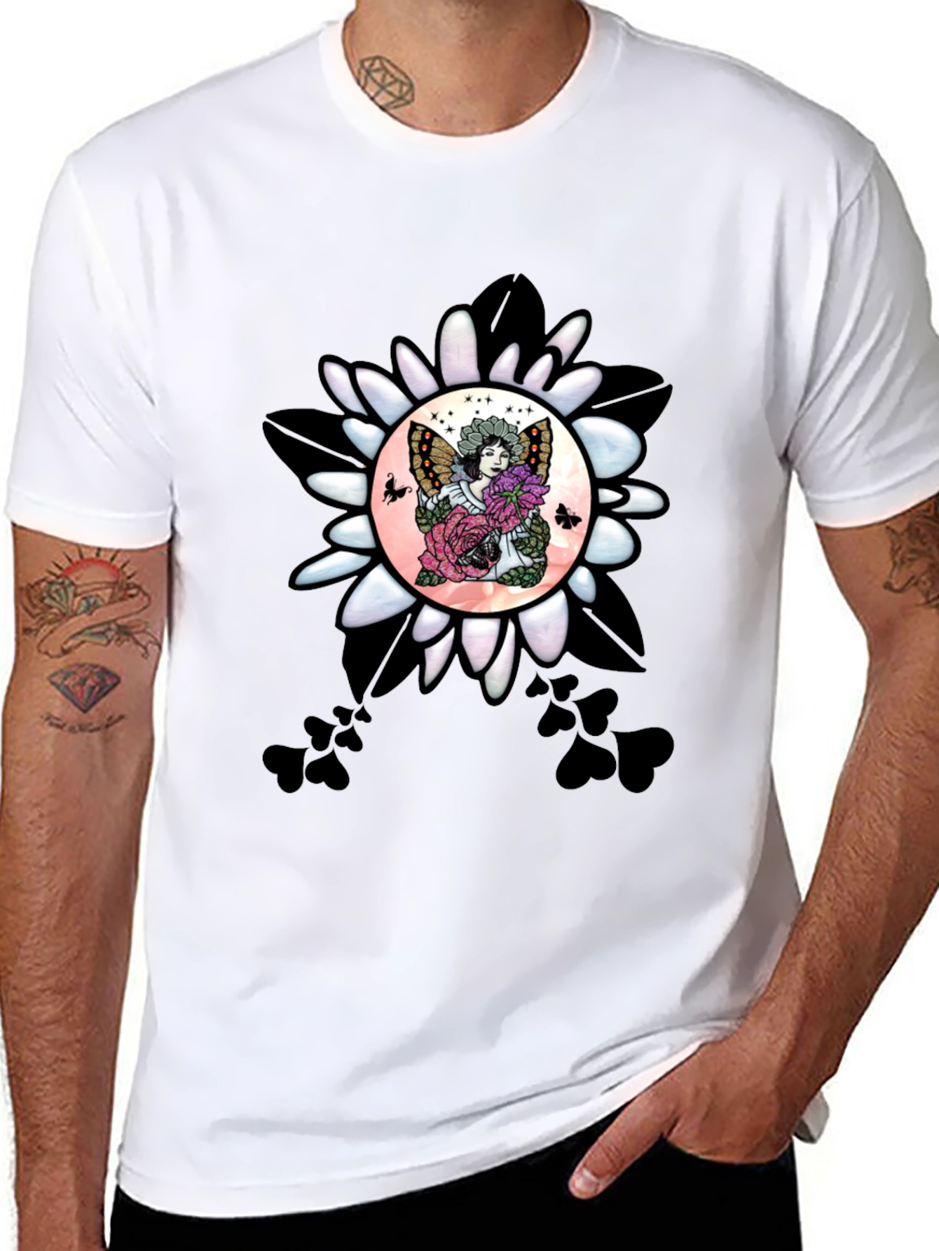 Black Floral Fairy Graphic T-Shirt - Unique Design view 8