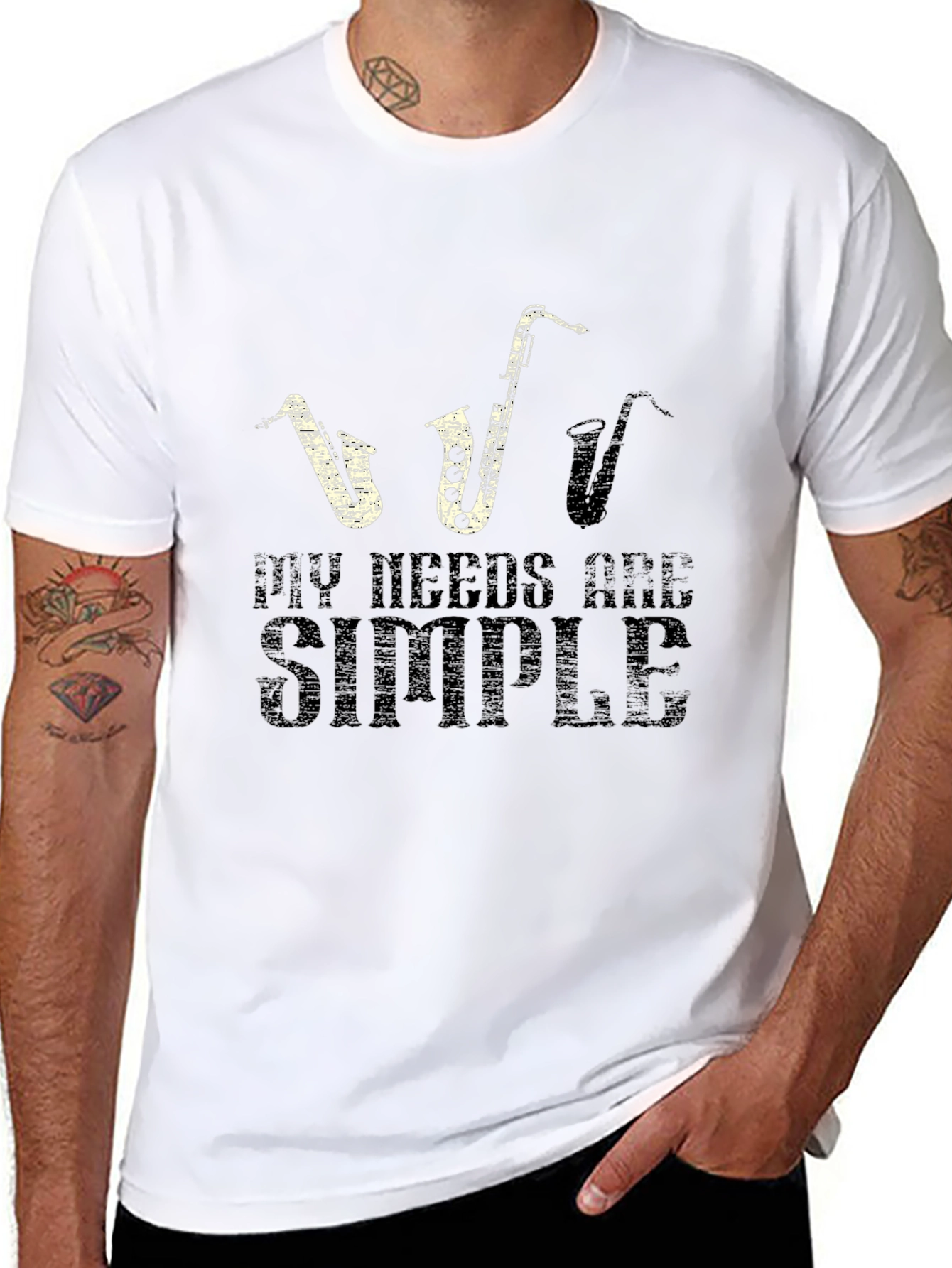 Black Saxophone Lover T-Shirt: My Needs Are Simple - Black view 8