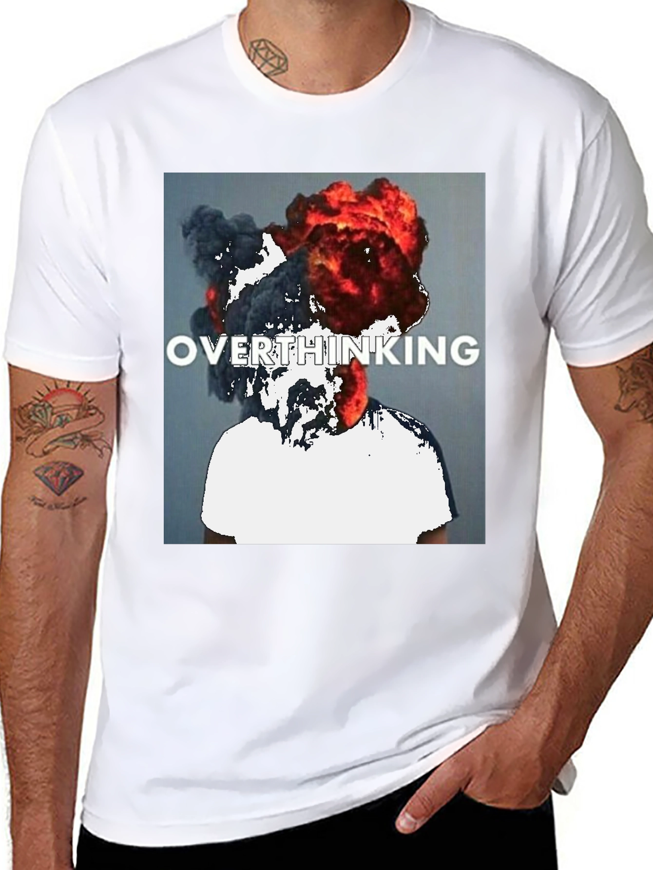 Black Overthinking Graphic Tee - Unique Statement T-Shirt view 8