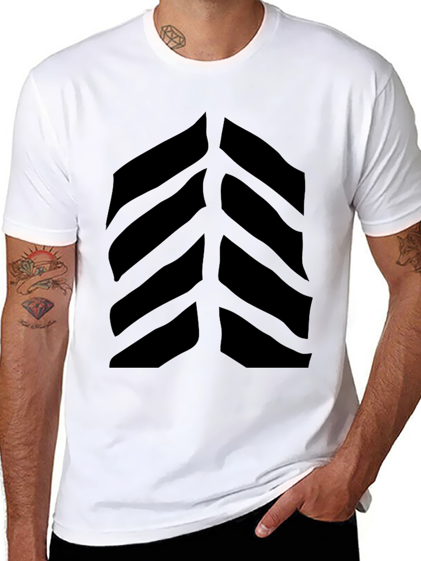 Black Graphic Tee - Abstract Leaf Design view 8