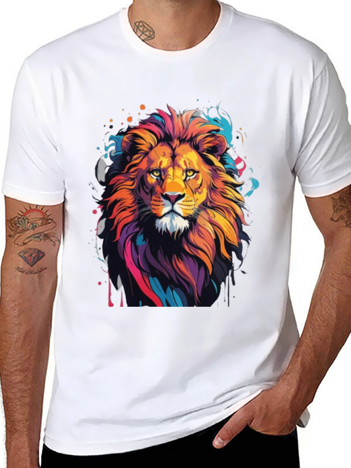 Black Vibrant Lion Graphic Tee - Artistic Men's T-Shirt view 8