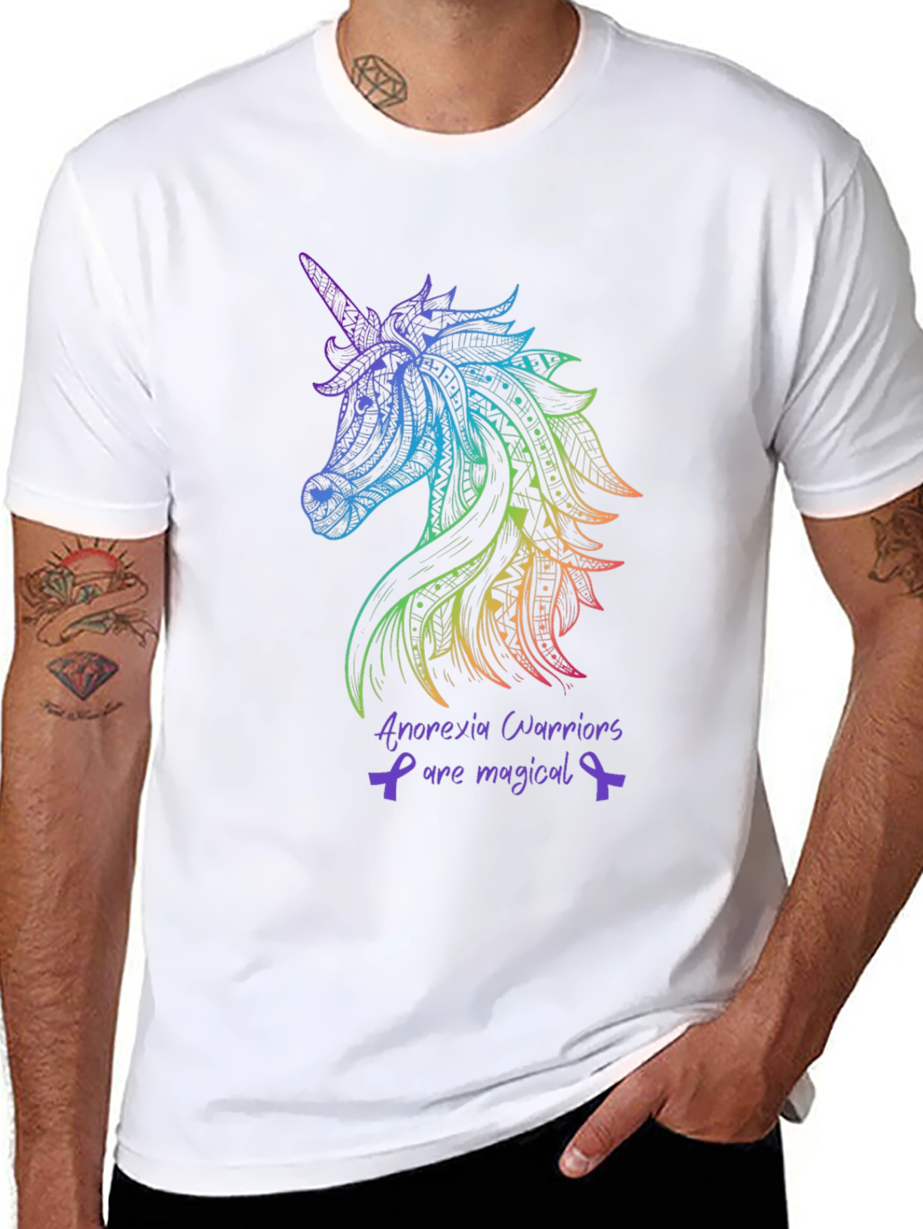 Black Unicorn Anorexia Warrior Awareness T-Shirt view 8