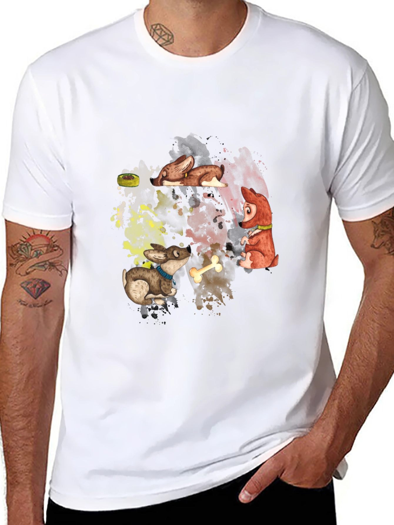 Black Cartoon Dogs Graphic Black T-Shirt view 8