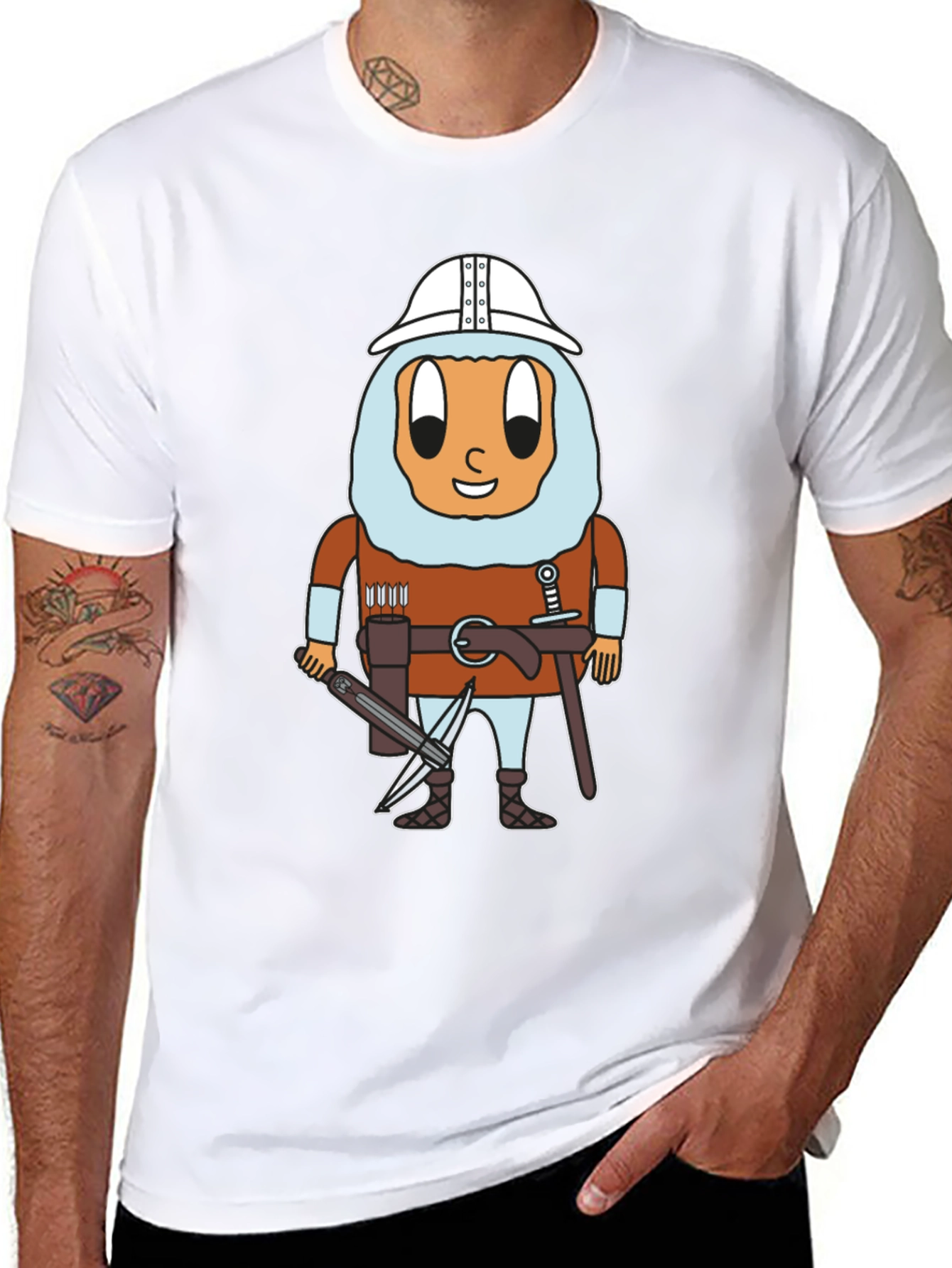 Black Egg Knight T-Shirt: Cartoon Warrior Egg Tee view 8