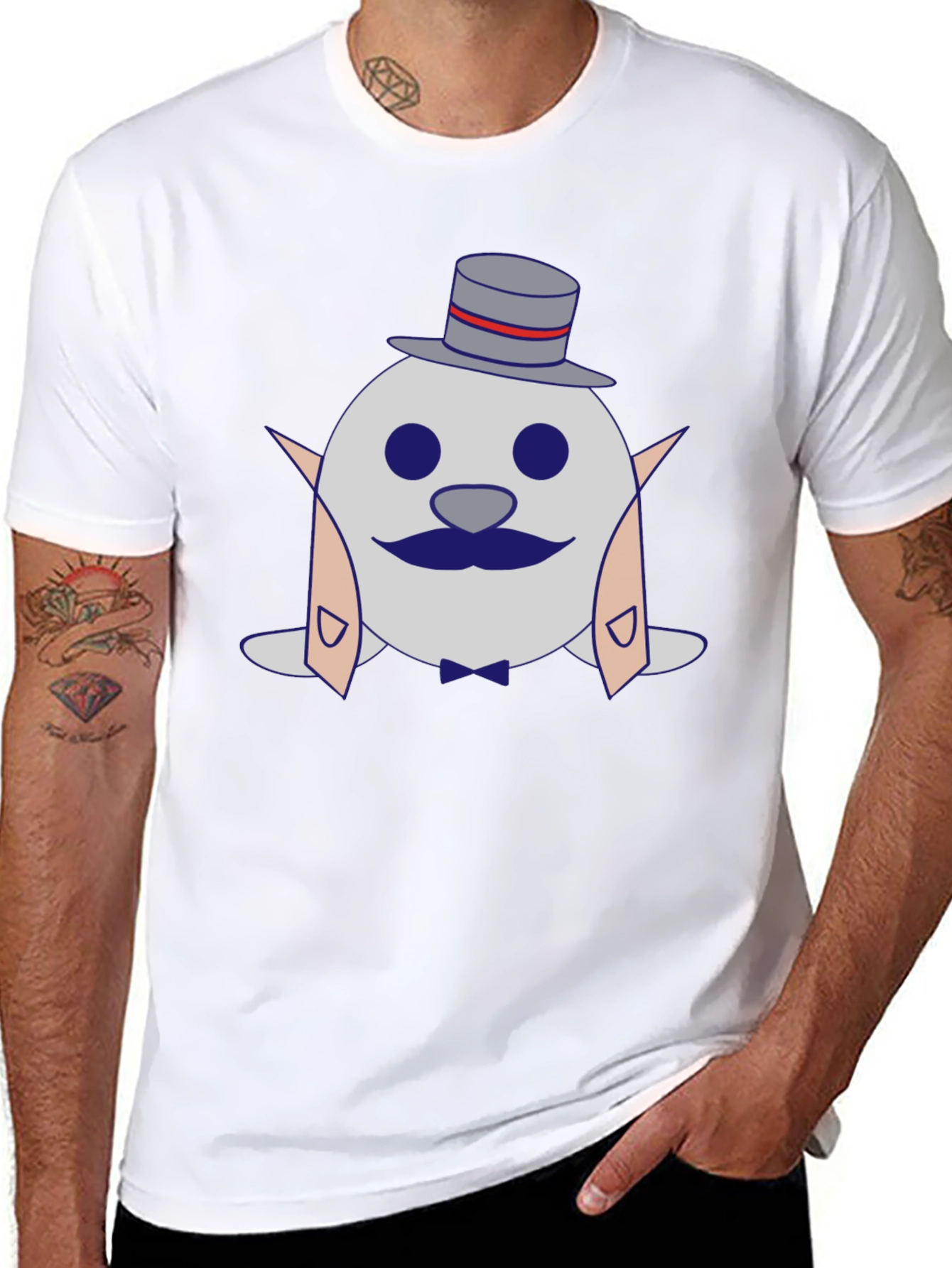 Black Dapper Seal T-Shirt - Cartoon Tuxedo Design view 8