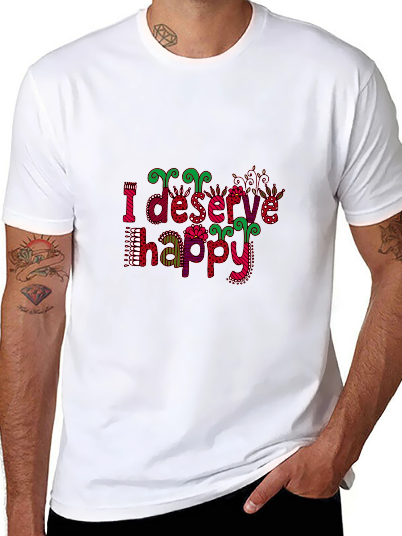 Black I Deserve Happy Graphic Tee - Fun Style view 8