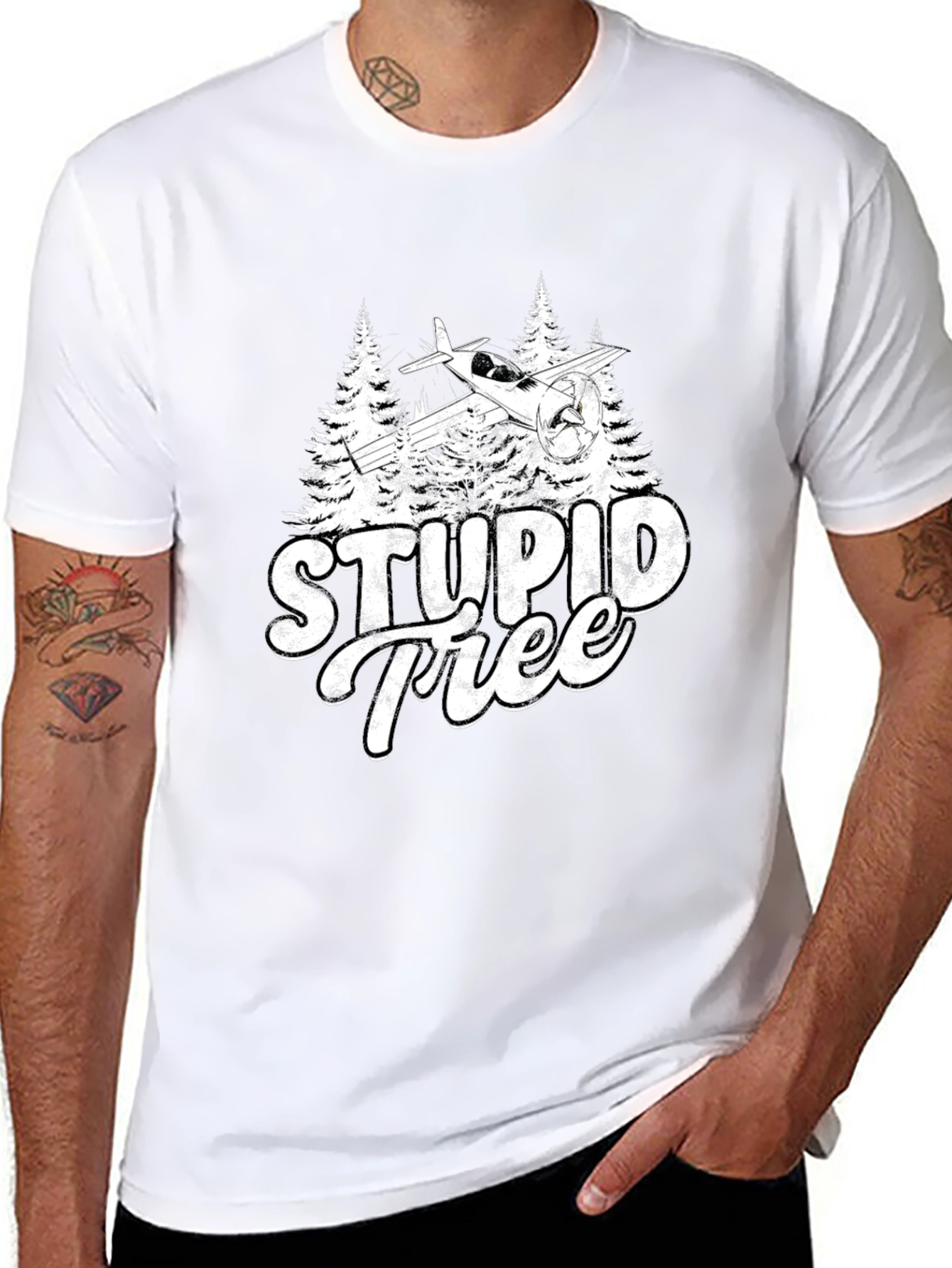 Black Stupid Tree Airplane Humor Graphic Tee view 8