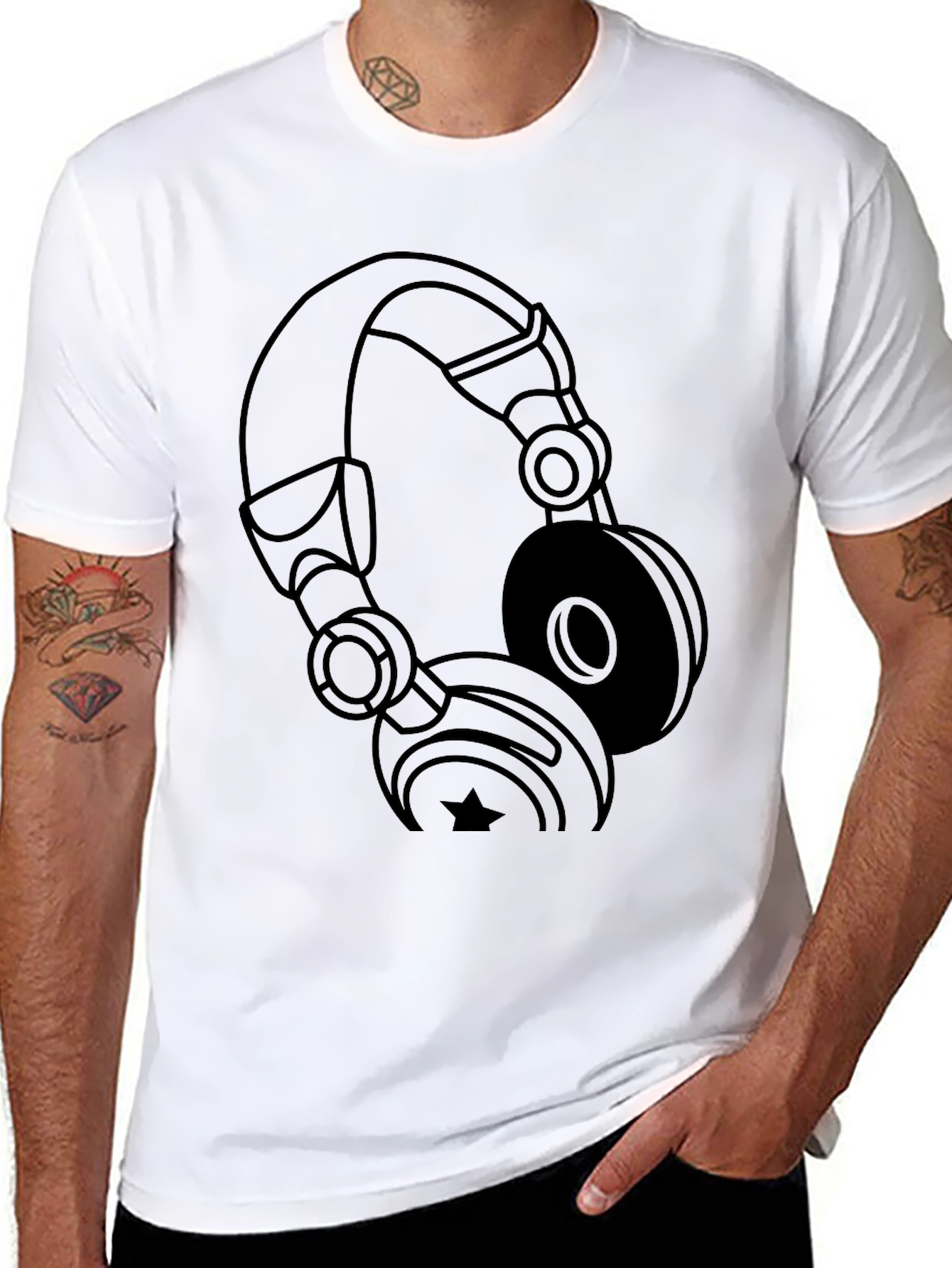 Black Black Headphones Graphic T-Shirt view 8