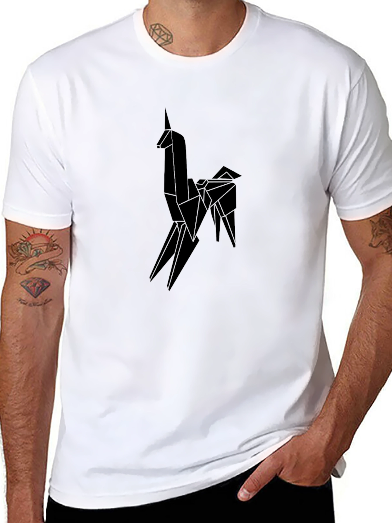 Black Origami Unicorn Graphic Tee - Men's Black T-Shirt view 8