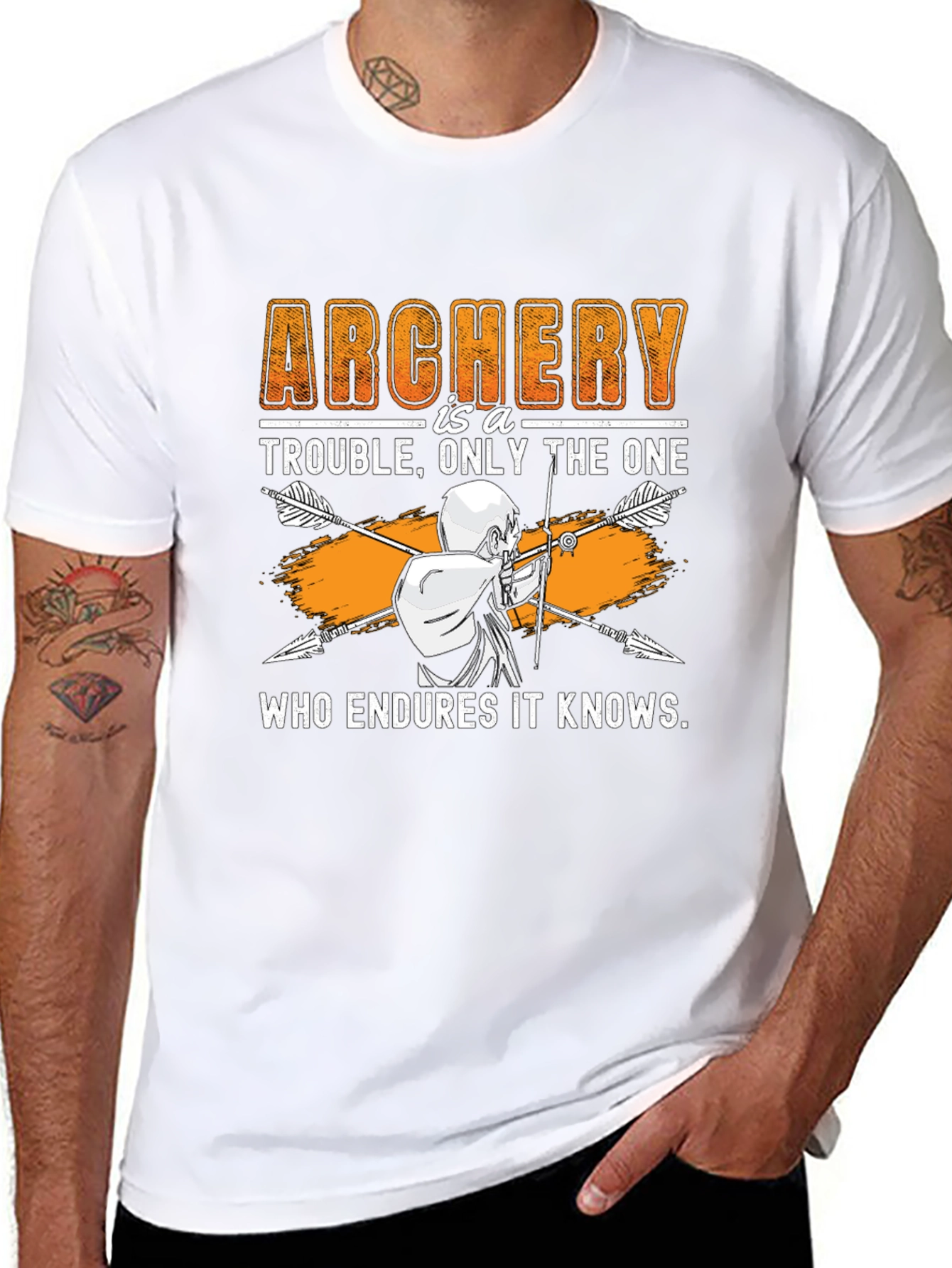 Black Archery Trouble T-Shirt: Who Endures It Knows view 8
