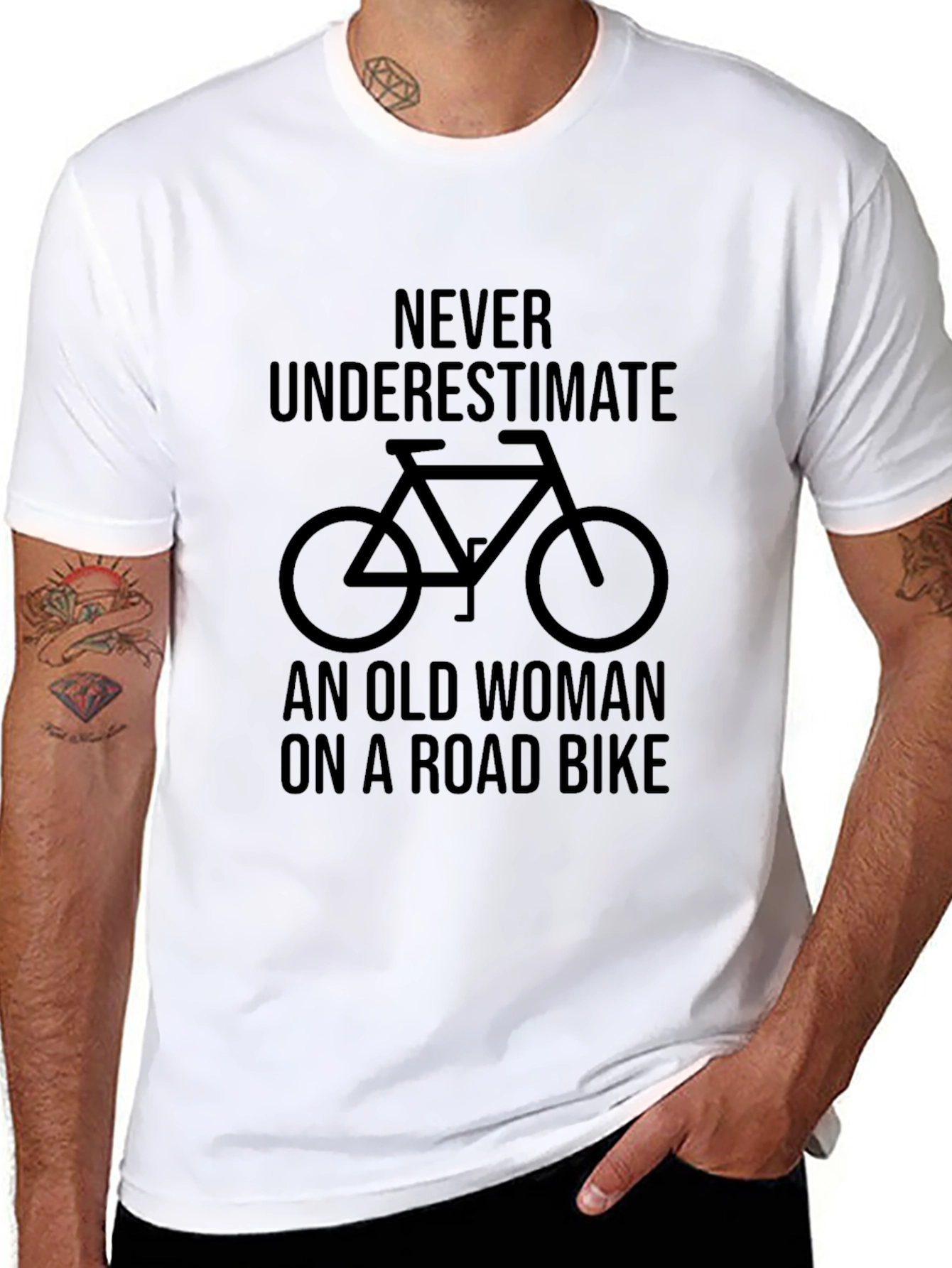 Black Never Underestimate Old Woman Road Bike T-Shirt view 8