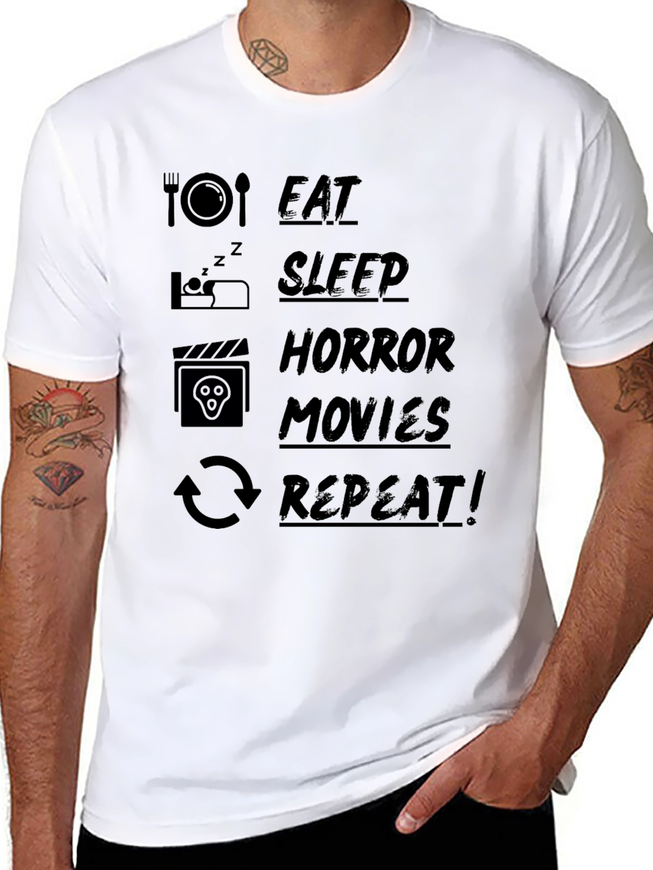 Black Eat Sleep Horror Movies Repeat Black T-Shirt view 8