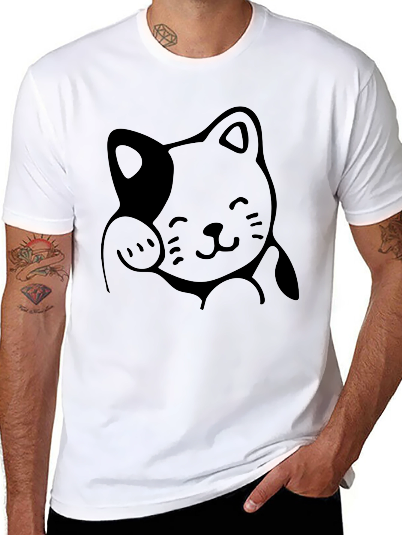 Black Lucky Cat T-Shirt - Black Graphic Tee view 8