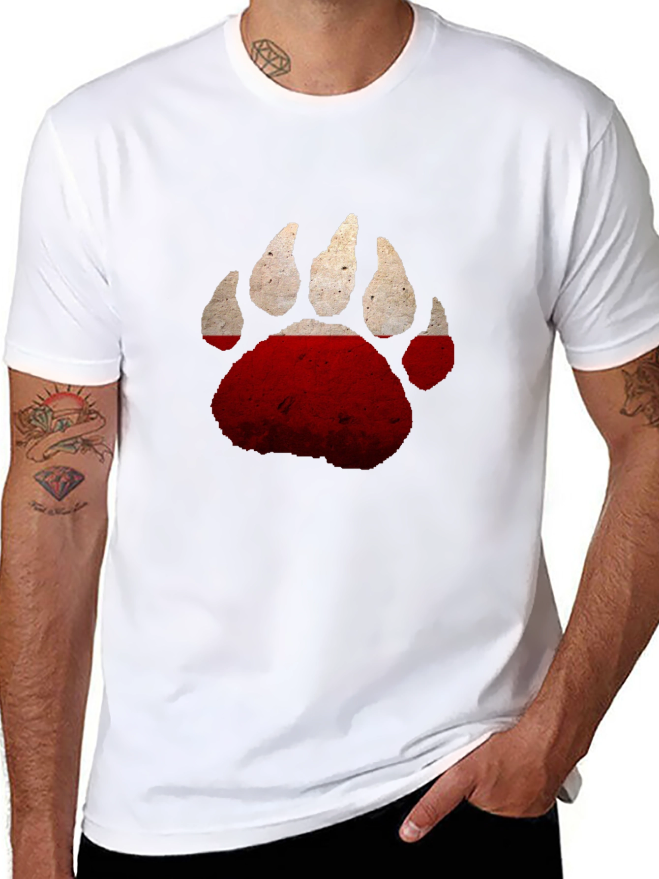 Black Bear Paw Print T-Shirt - Distressed Graphic Tee view 8