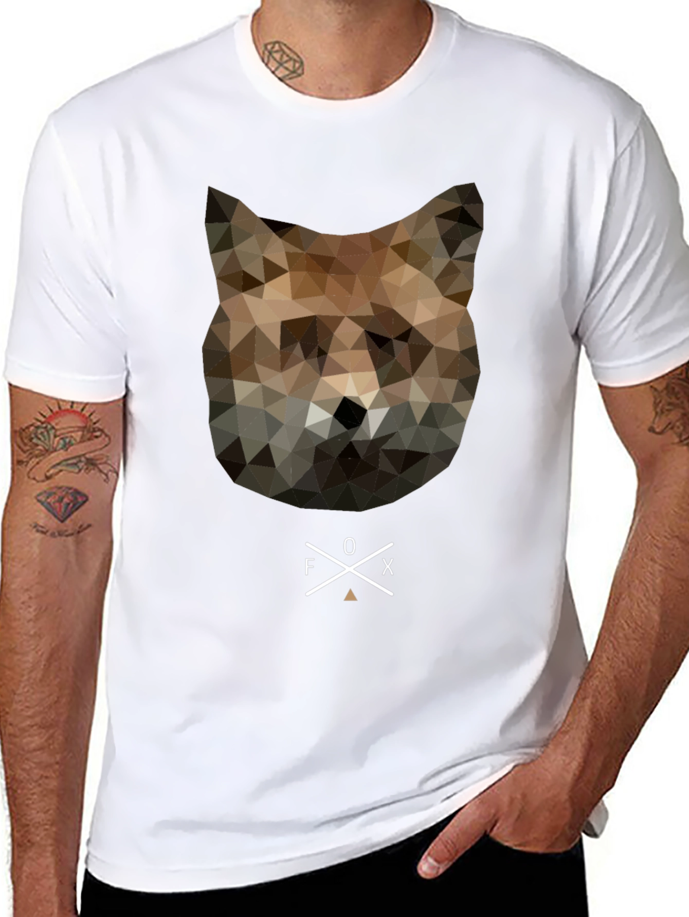 Black Geometric Fox Head Graphic Tee - Unique Men's T-Shirt view 8