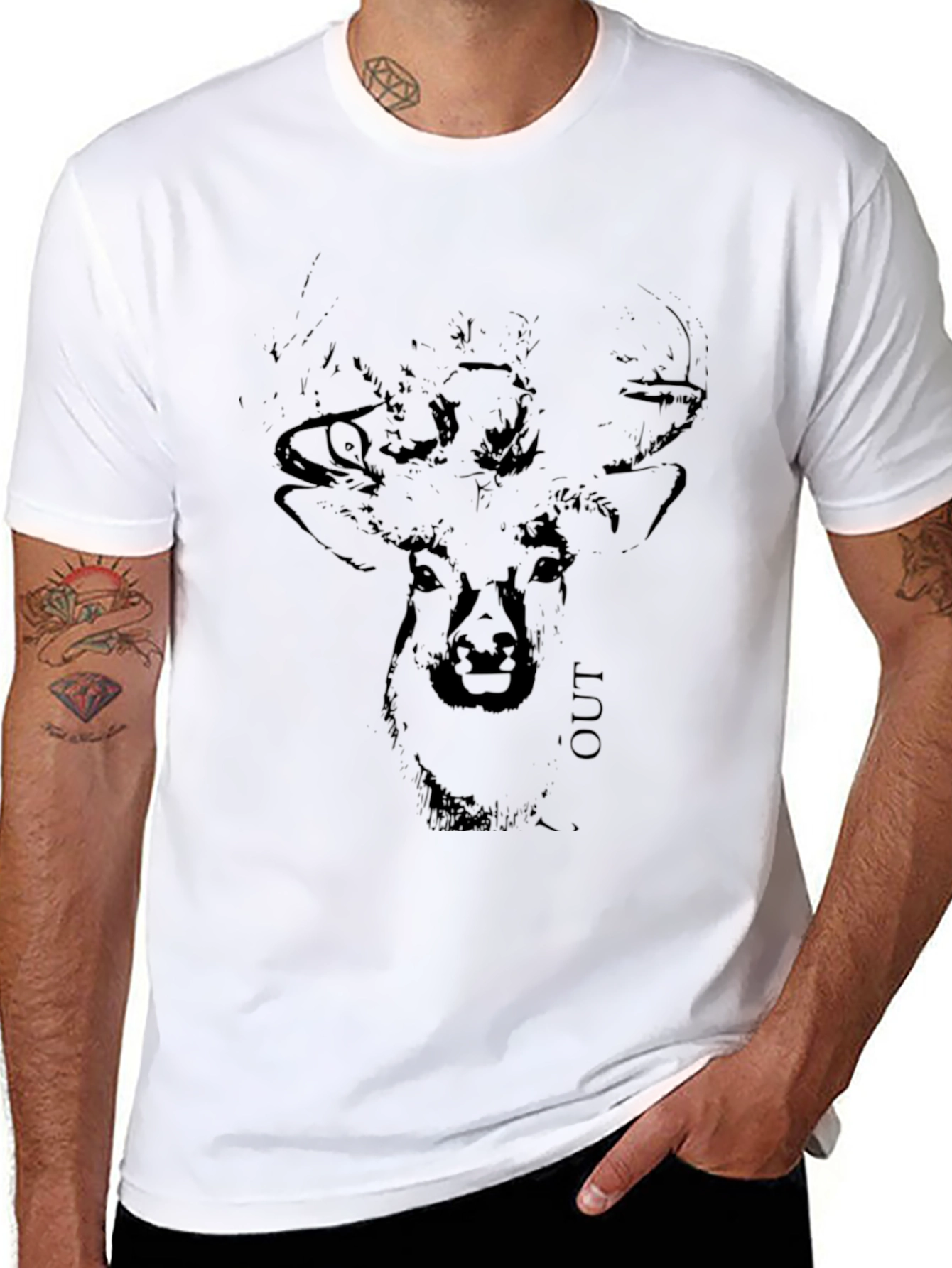 Black Men's Black Deer Graphic T-Shirt view 8