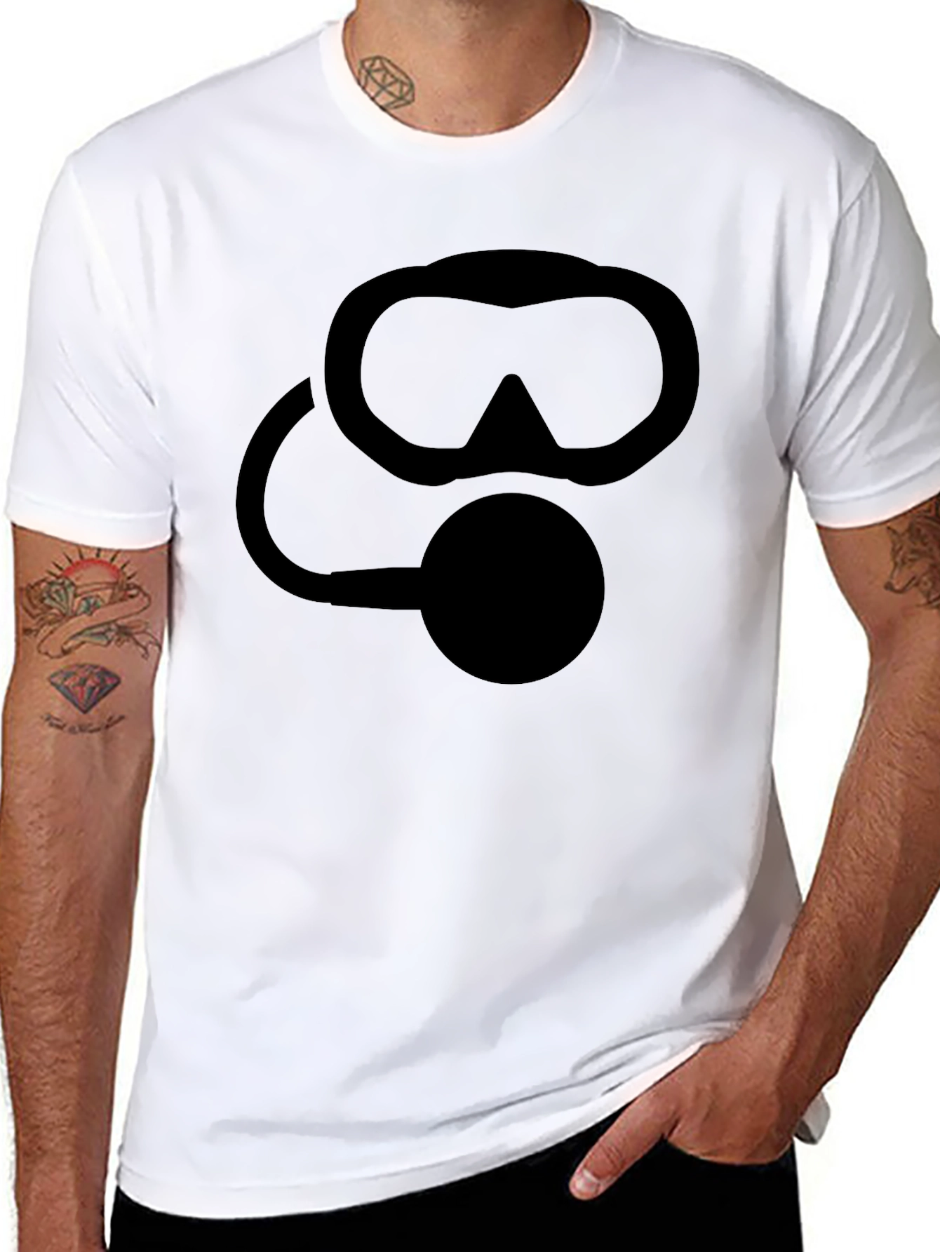 Black Scuba Diver Mask Graphic T-Shirt - Black view 8