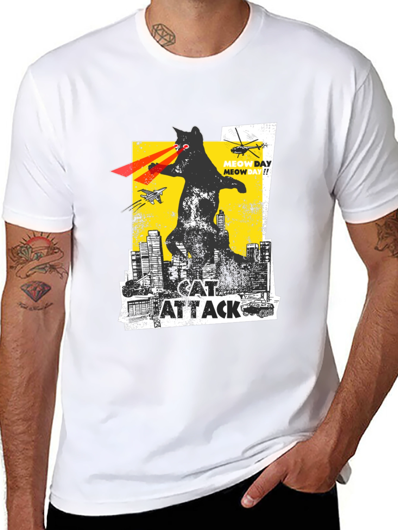 Black Cat Attack T-Shirt - Funny Graphic Tee view 8