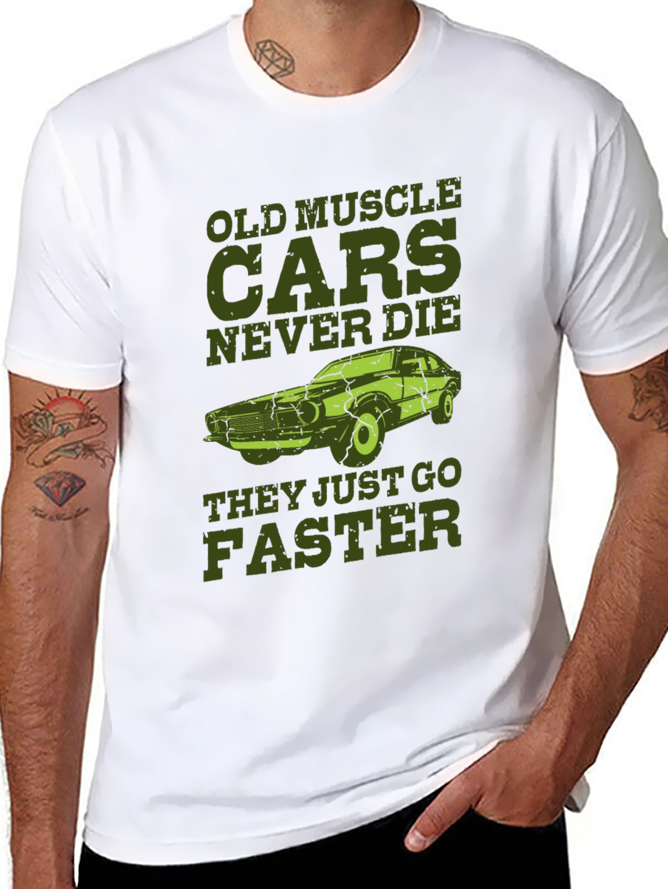 Black Old Muscle Cars Never Die Men's T-Shirt view 8