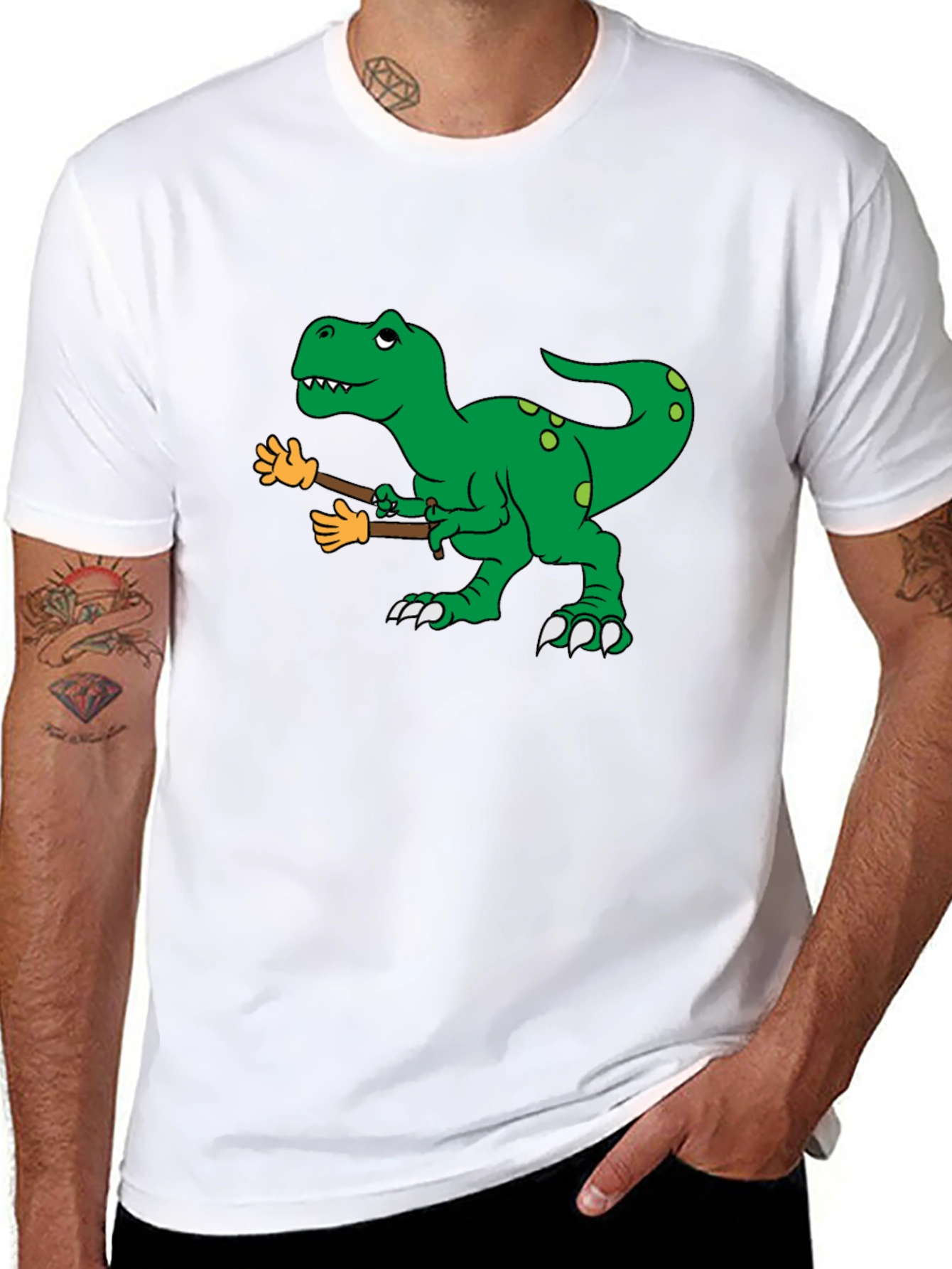 Black Dinosaur T-Rex with Fake Arms Funny Graphic Tee view 8