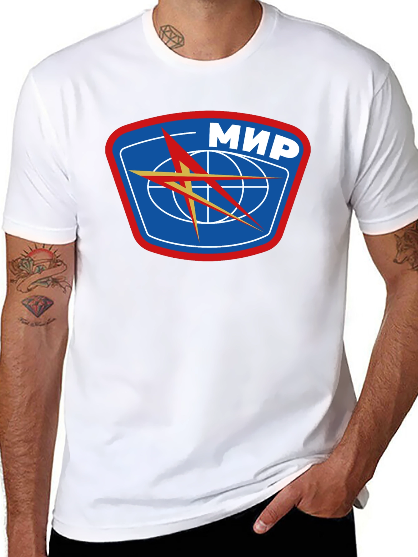 Black Retro MIR Space Station Black T-Shirt view 8