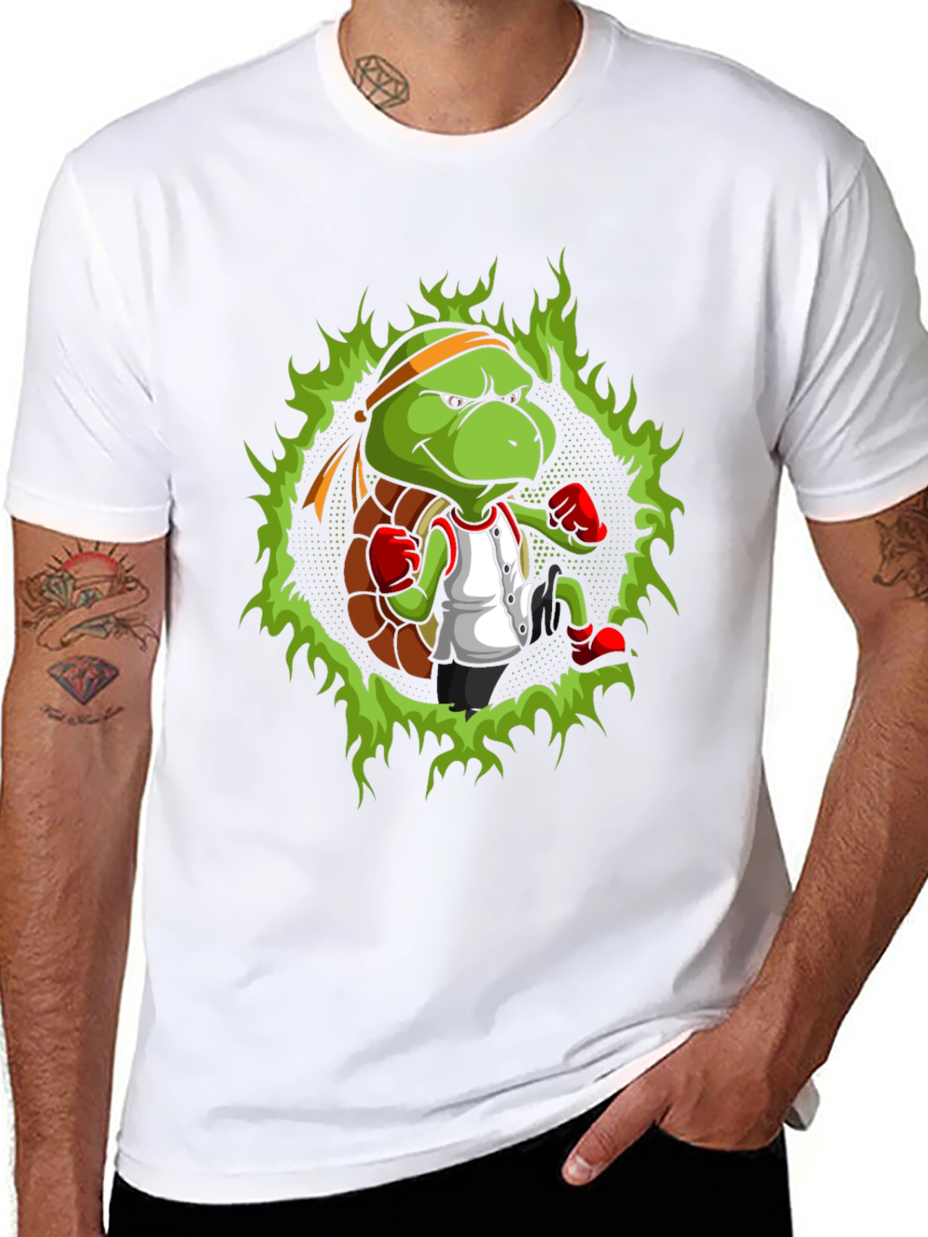 Black Turtle Ninja Boxer T-Shirt - Cool Cartoon Design view 8