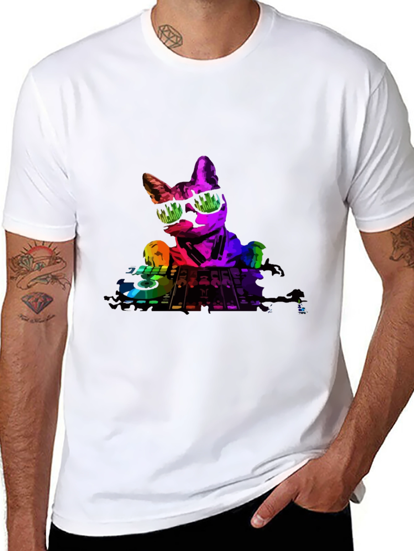 Black DJ Cat Graphic T-Shirt - Cool Music Lover Tee view 8