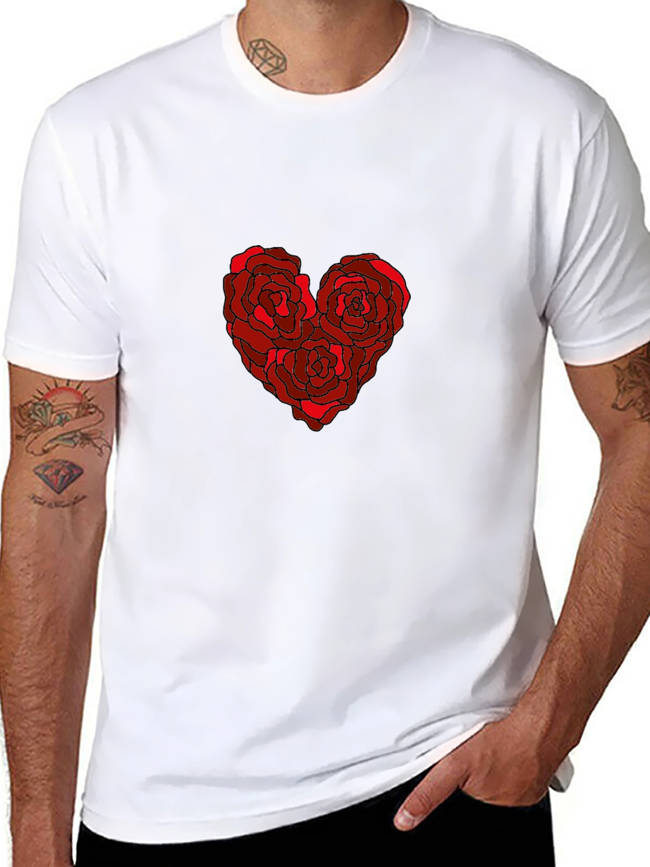 Black Rose Heart Graphic Tee - Romantic Floral Design view 8
