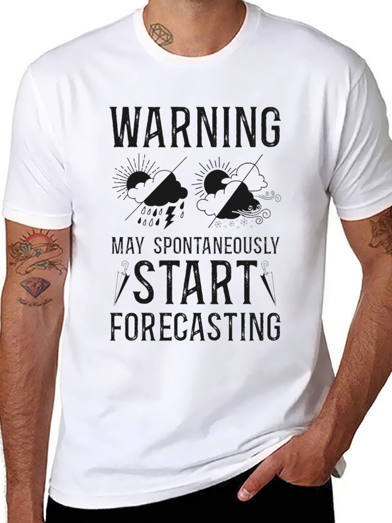 Black Warning: May Spontaneously Start Forecasting T-Shirt view 8
