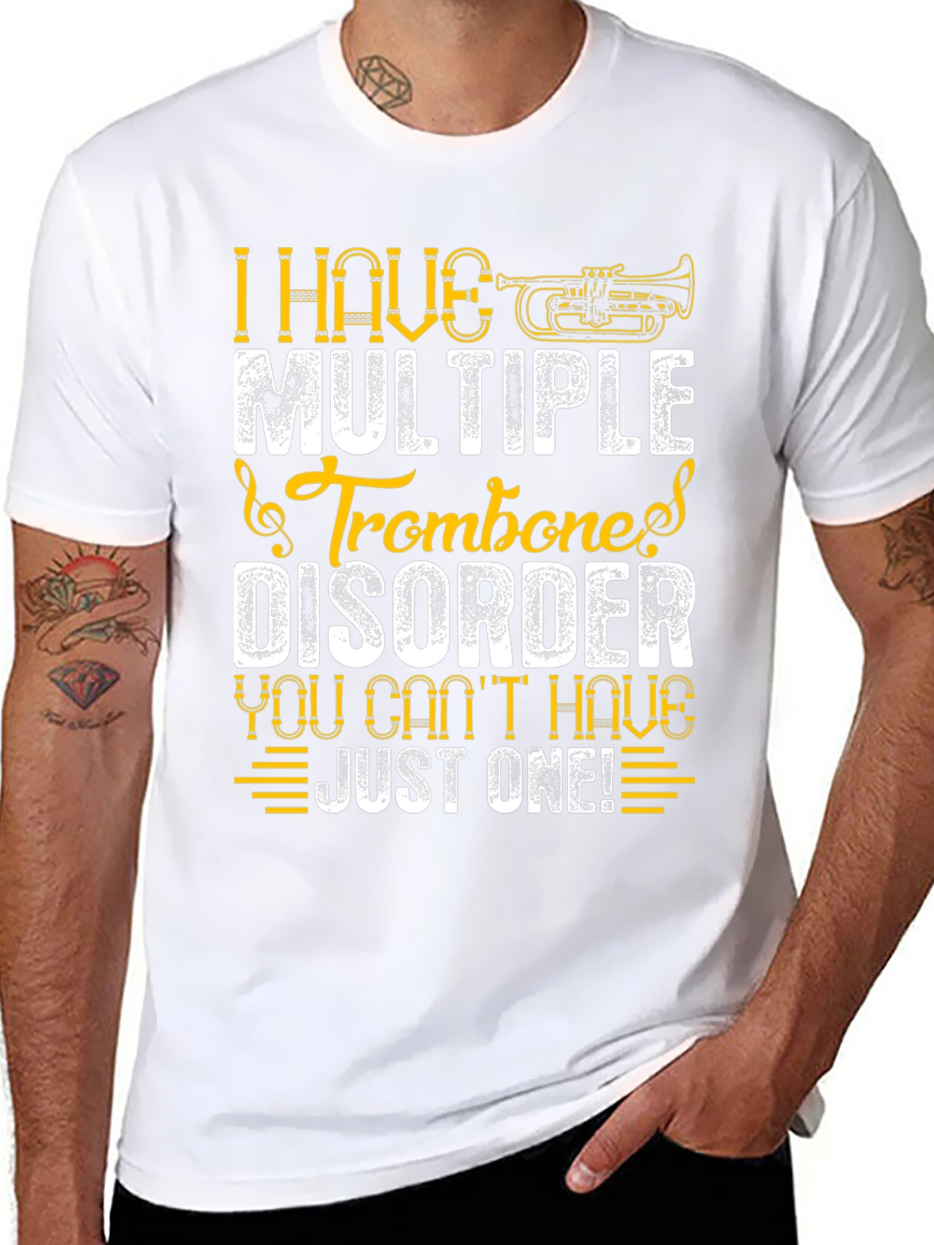Black Multiple Trombone Disorder Funny Music T-Shirt view 8