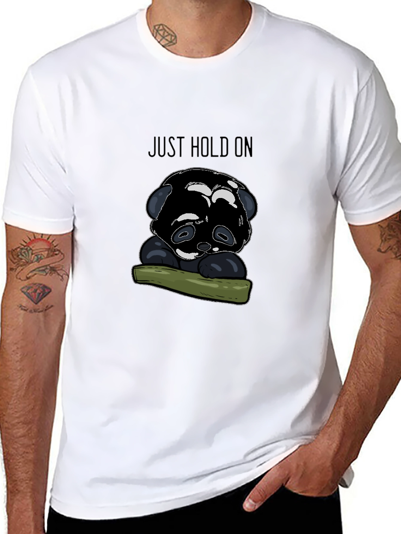 Black Just Hold On Panda T-Shirt - Comfort Fit view 8
