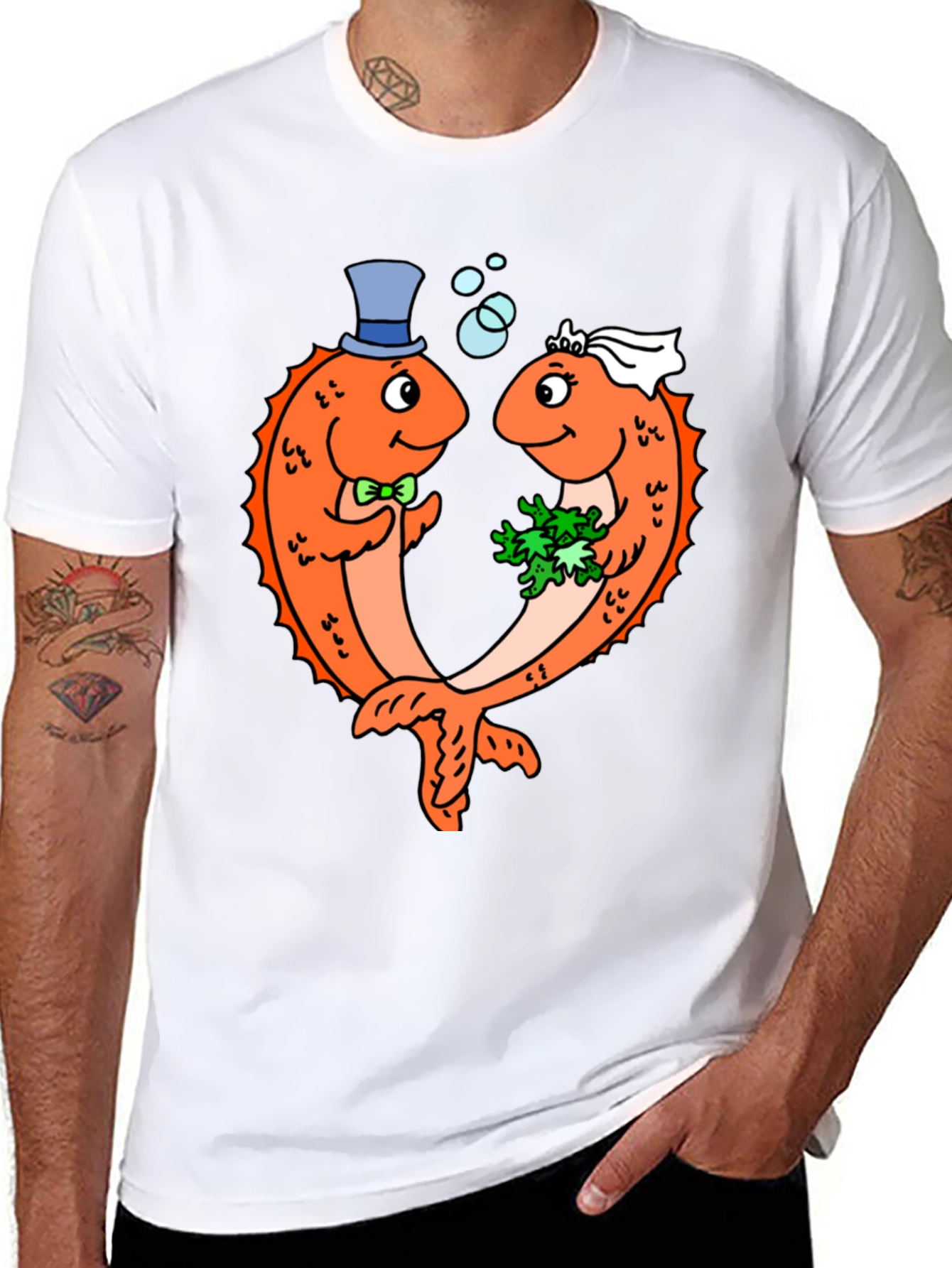 Black Funny Fish Wedding Black T-Shirt view 8
