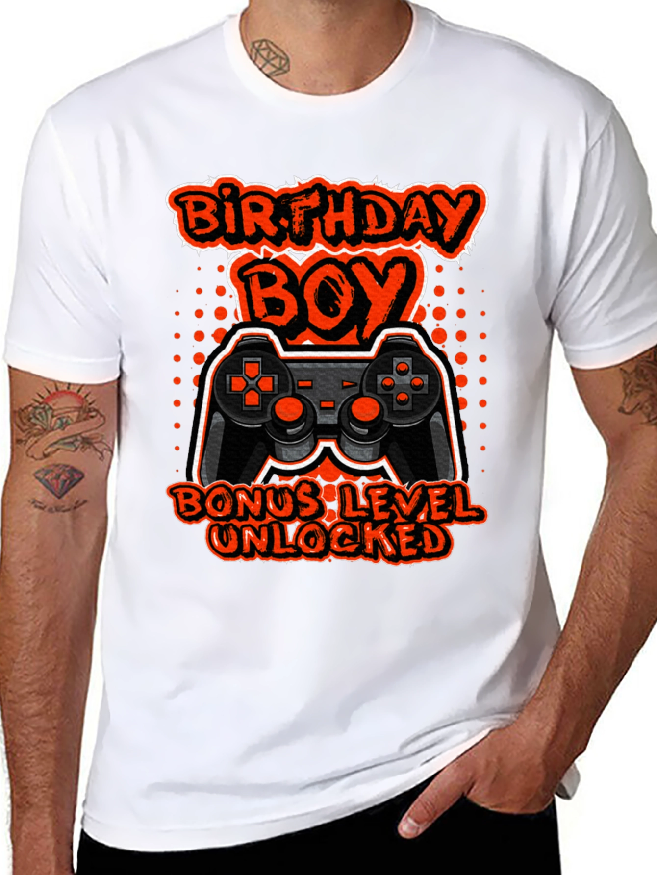 Black Birthday Boy Bonus Level Unlocked Gamer T-Shirt view 8