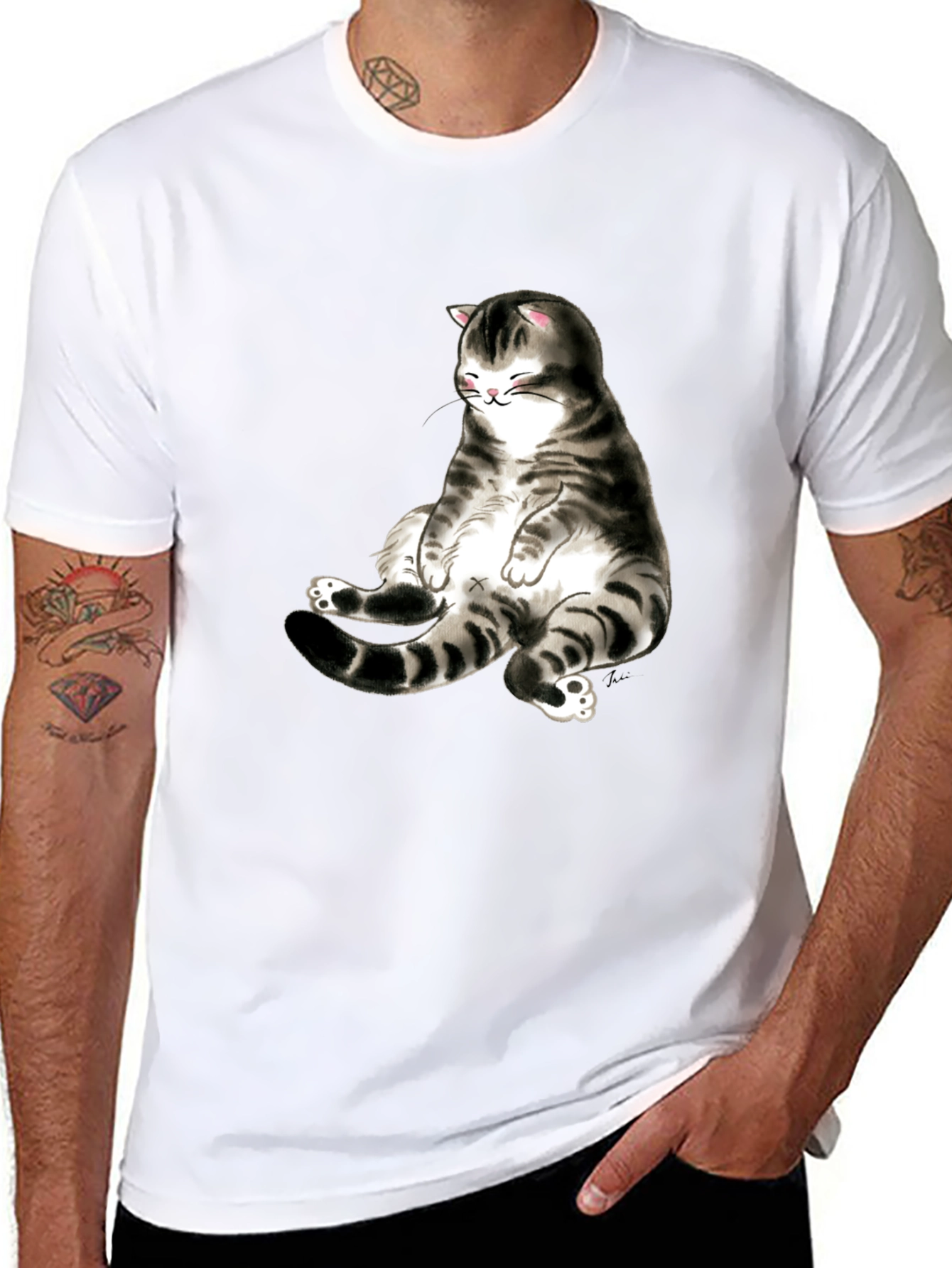 Black Funny Cat Graphic Black T-Shirt view 8