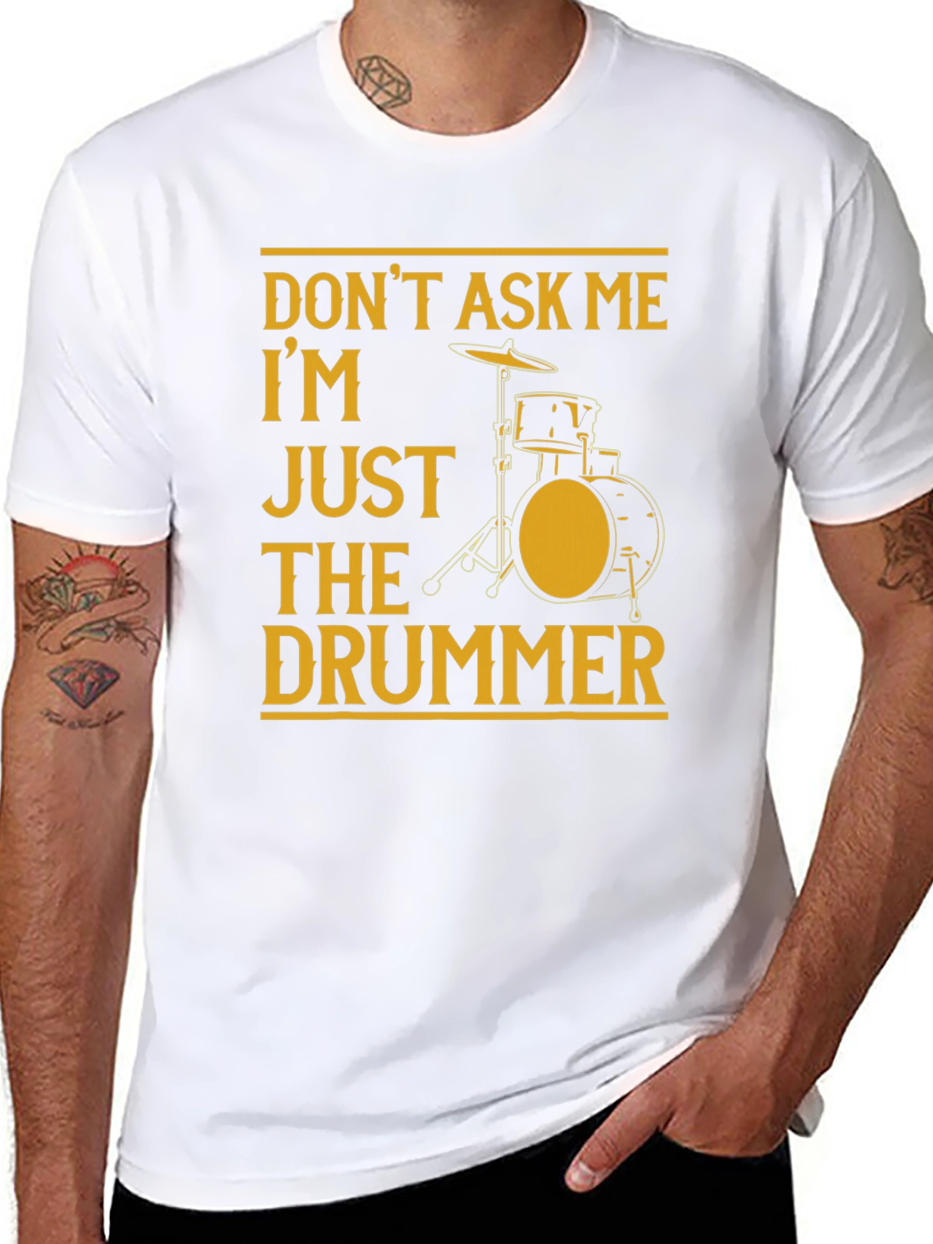Black Don't Ask Me, I'm Just The Drummer Black T-Shirt view 8