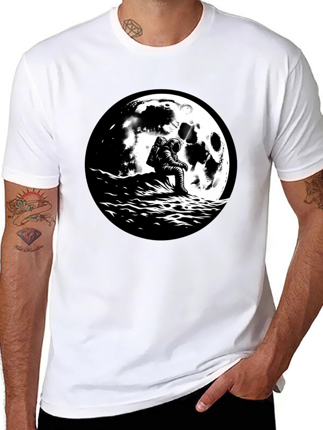 Black Astronaut Moon Graphic T-Shirt - Black Cotton Tee view 8