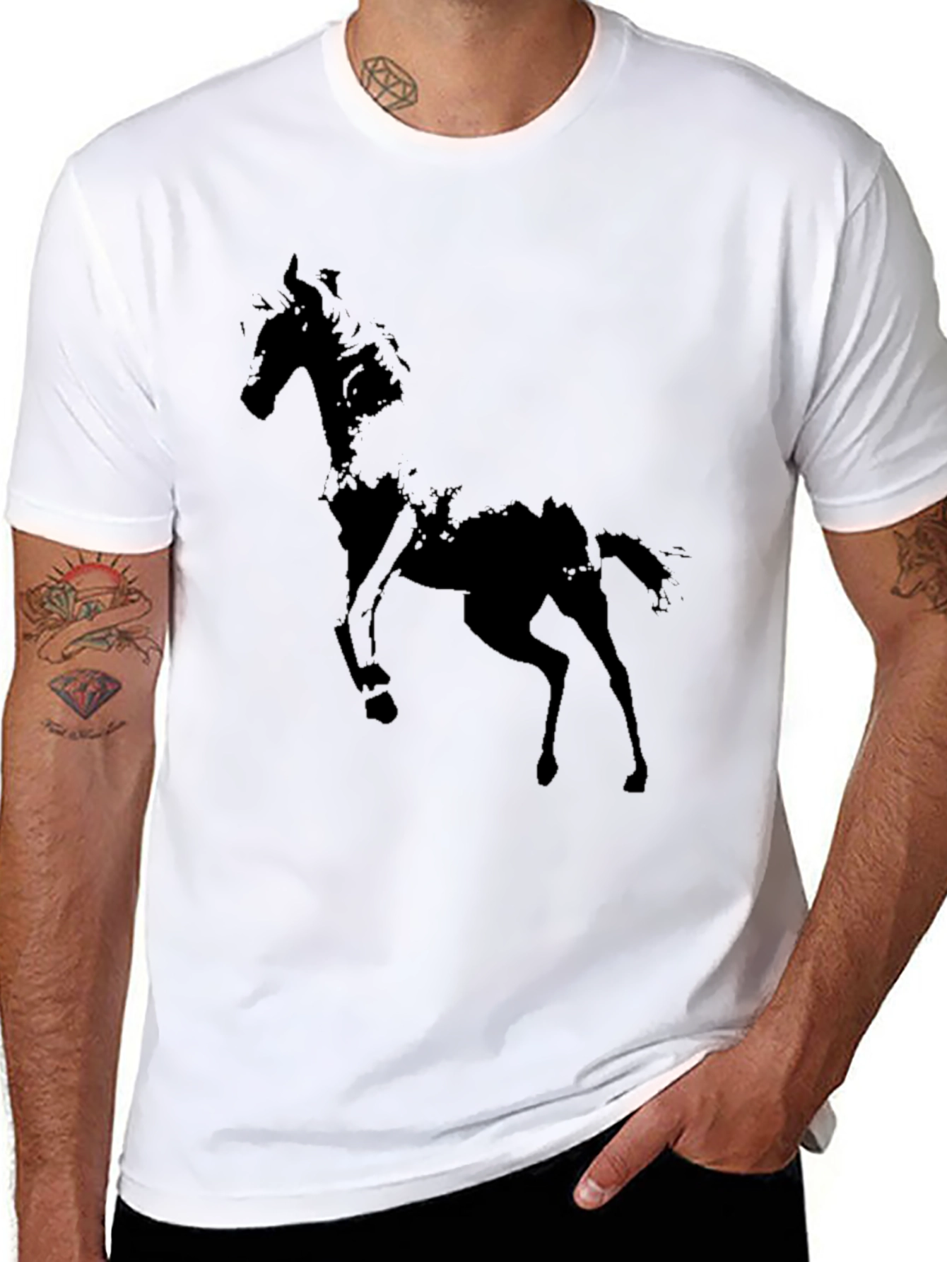 Black Abstract Horse Graphic Black T-Shirt view 8