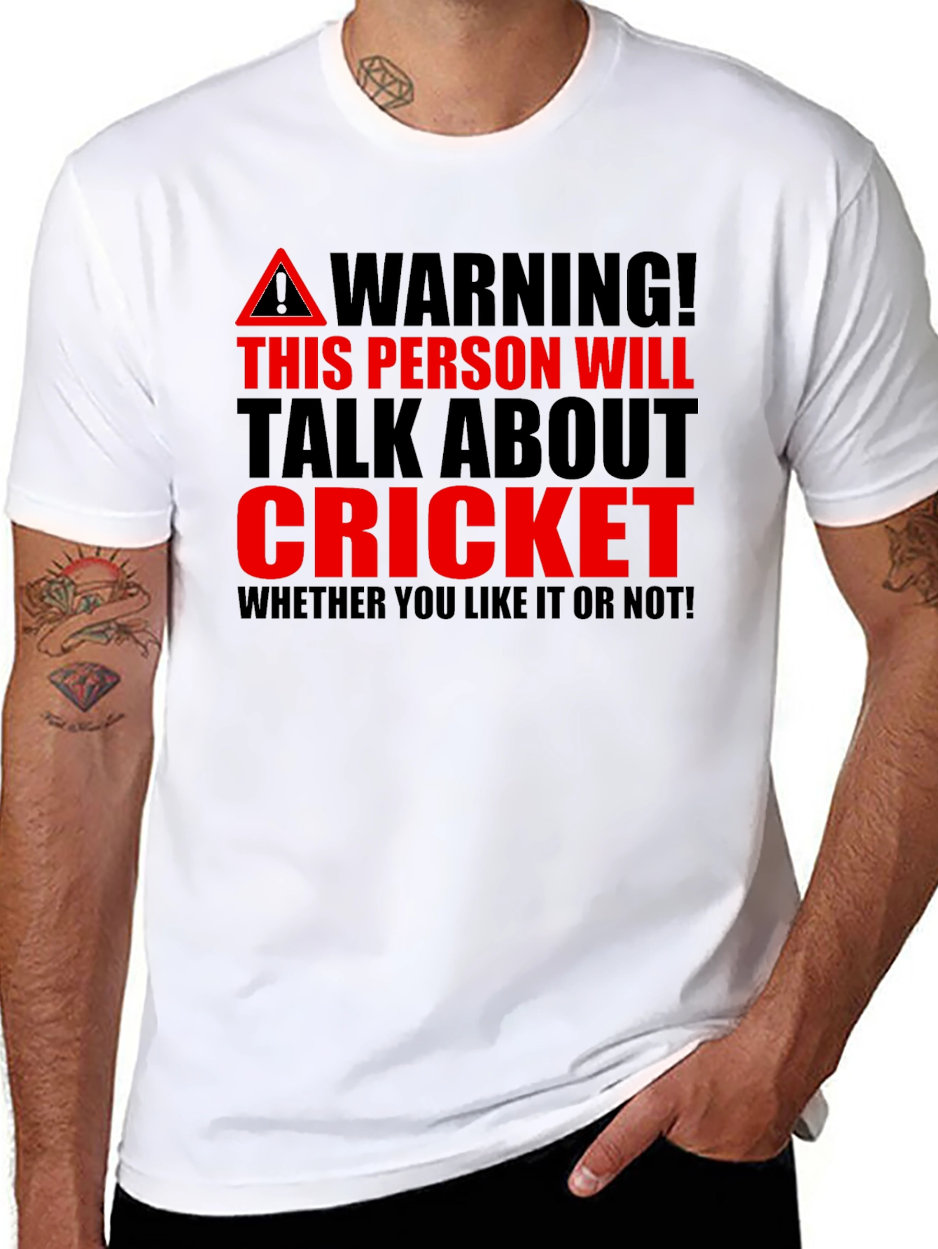 Black Cricket Fan Warning T-Shirt - Talk About Cricket view 8