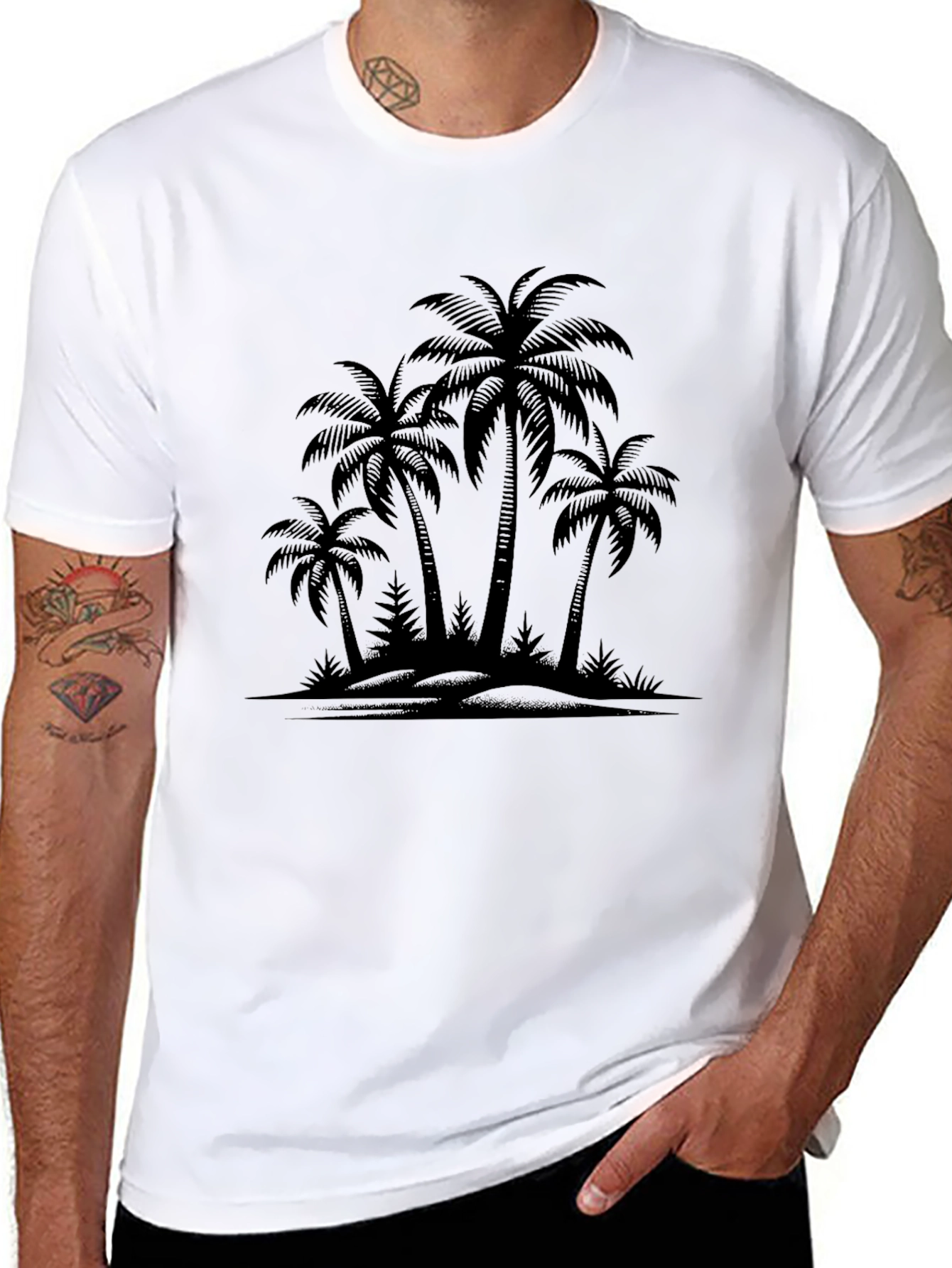 Black Palm Tree Silhouette Graphic Black T-Shirt view 8