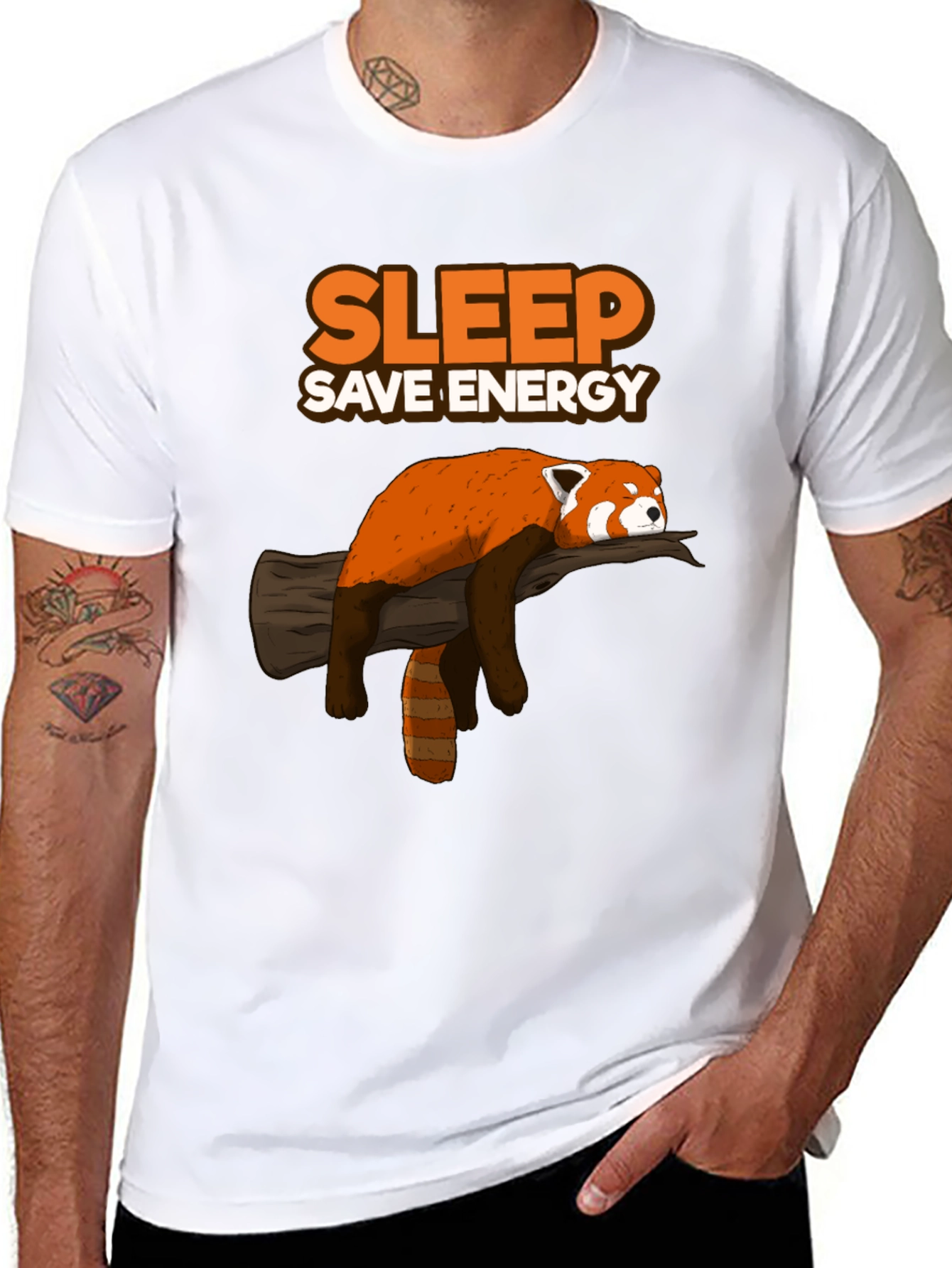 Black Sleep Save Energy Red Panda T-Shirt view 8