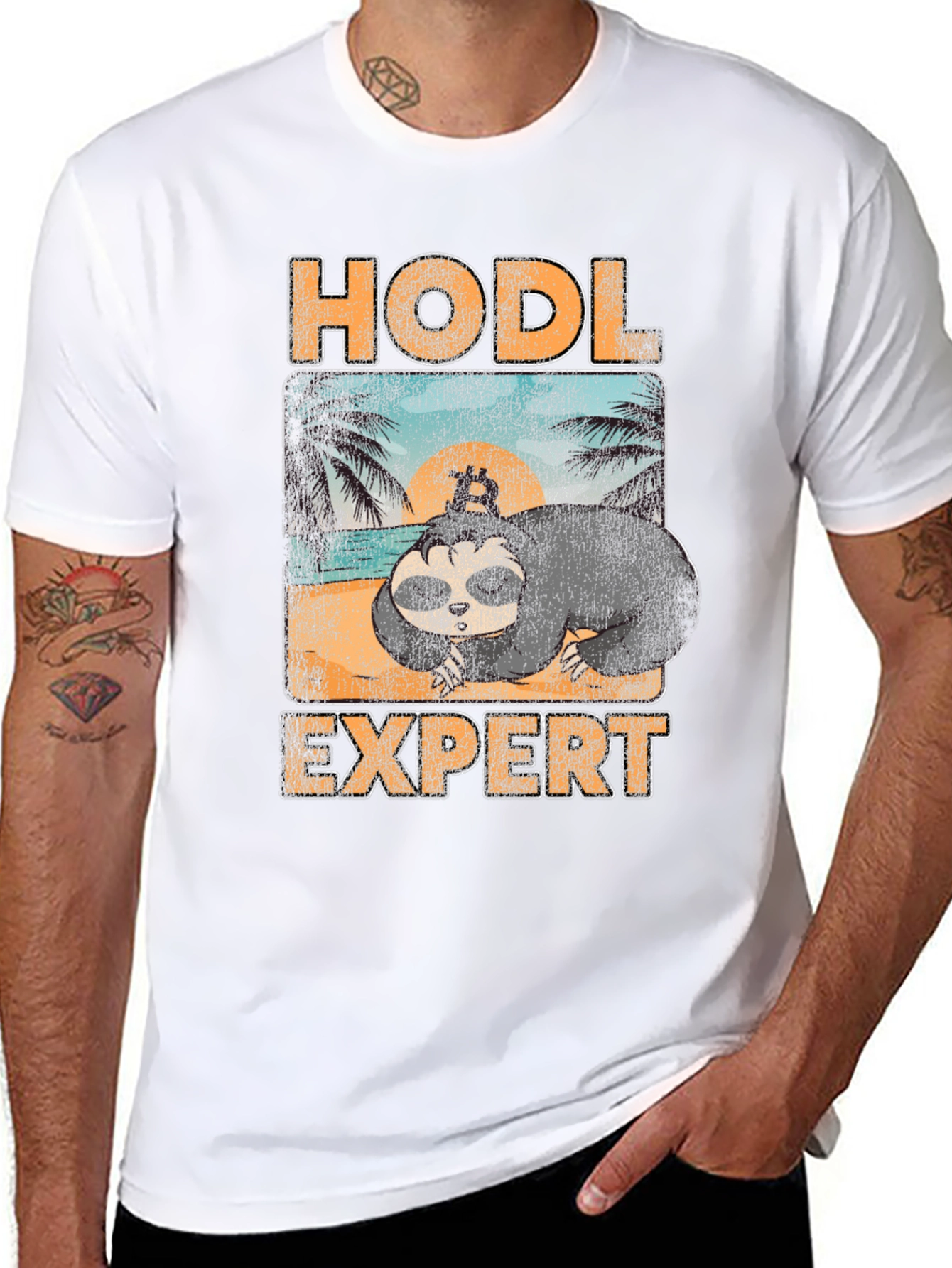 Black HODL Expert Sloth Bitcoin Crypto T-Shirt view 8