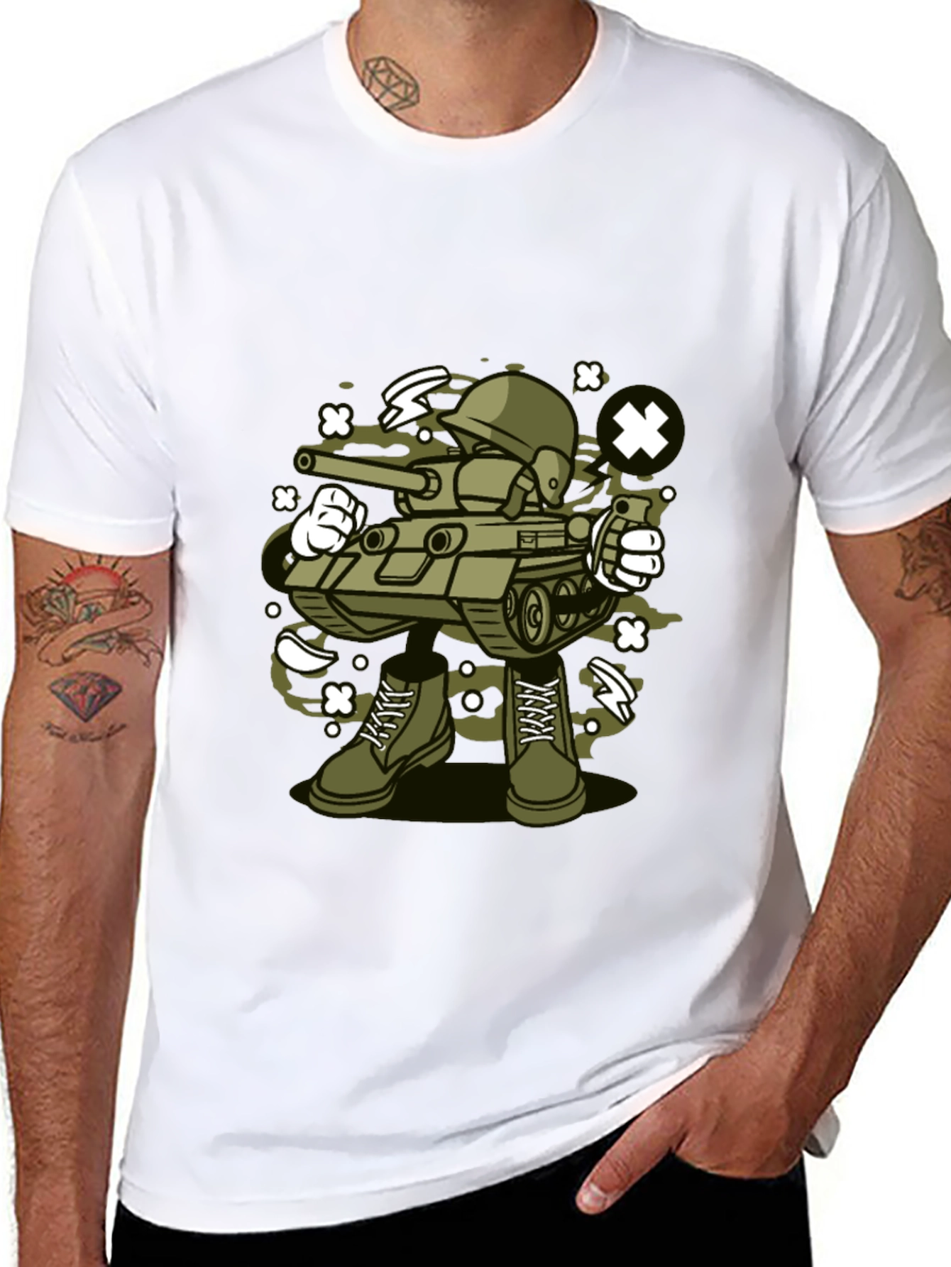 Black Cartoon Tank Soldier T-Shirt - Black view 8