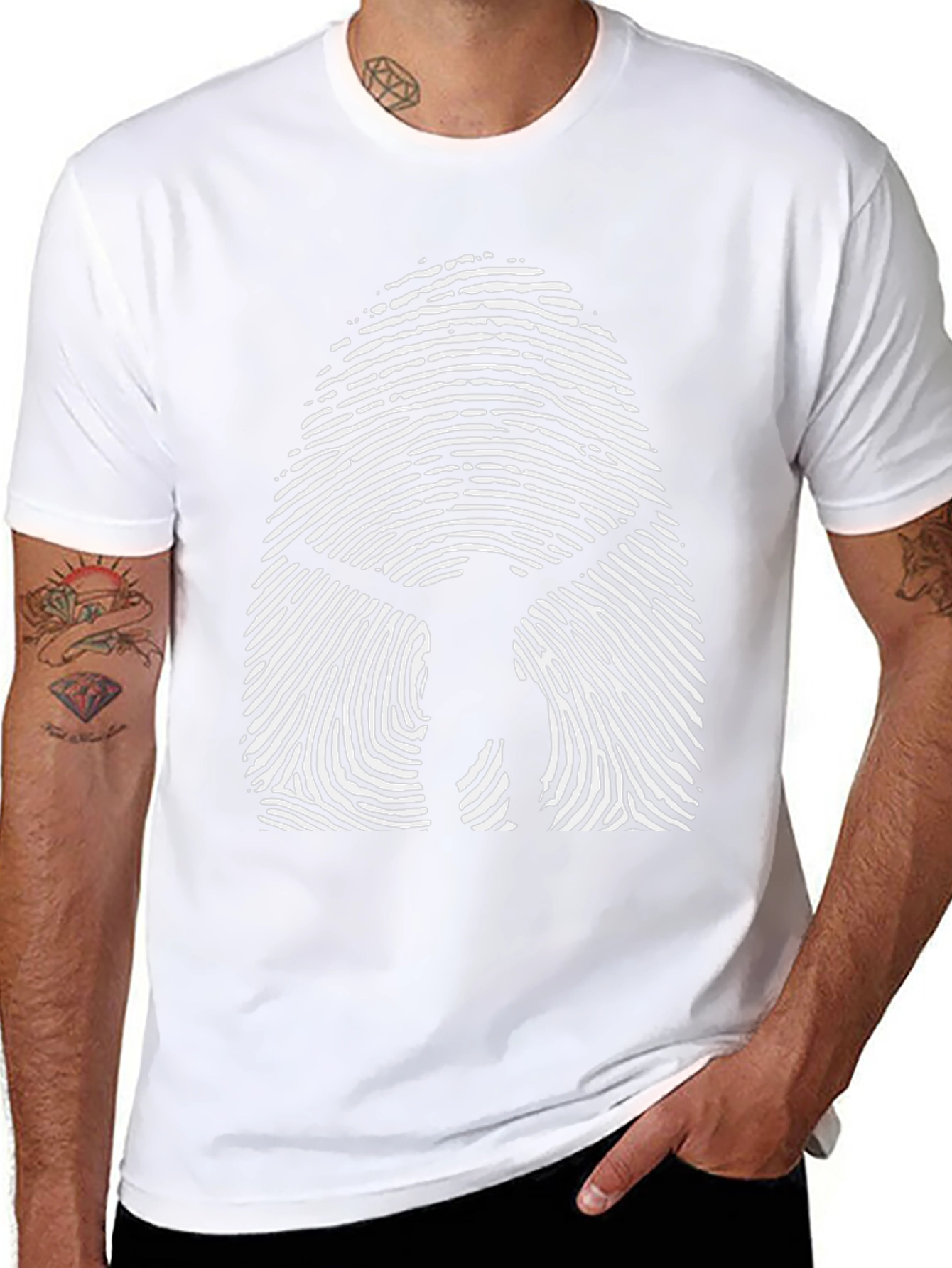 Black Vitruvian Man Fingerprint Graphic T-Shirt view 8