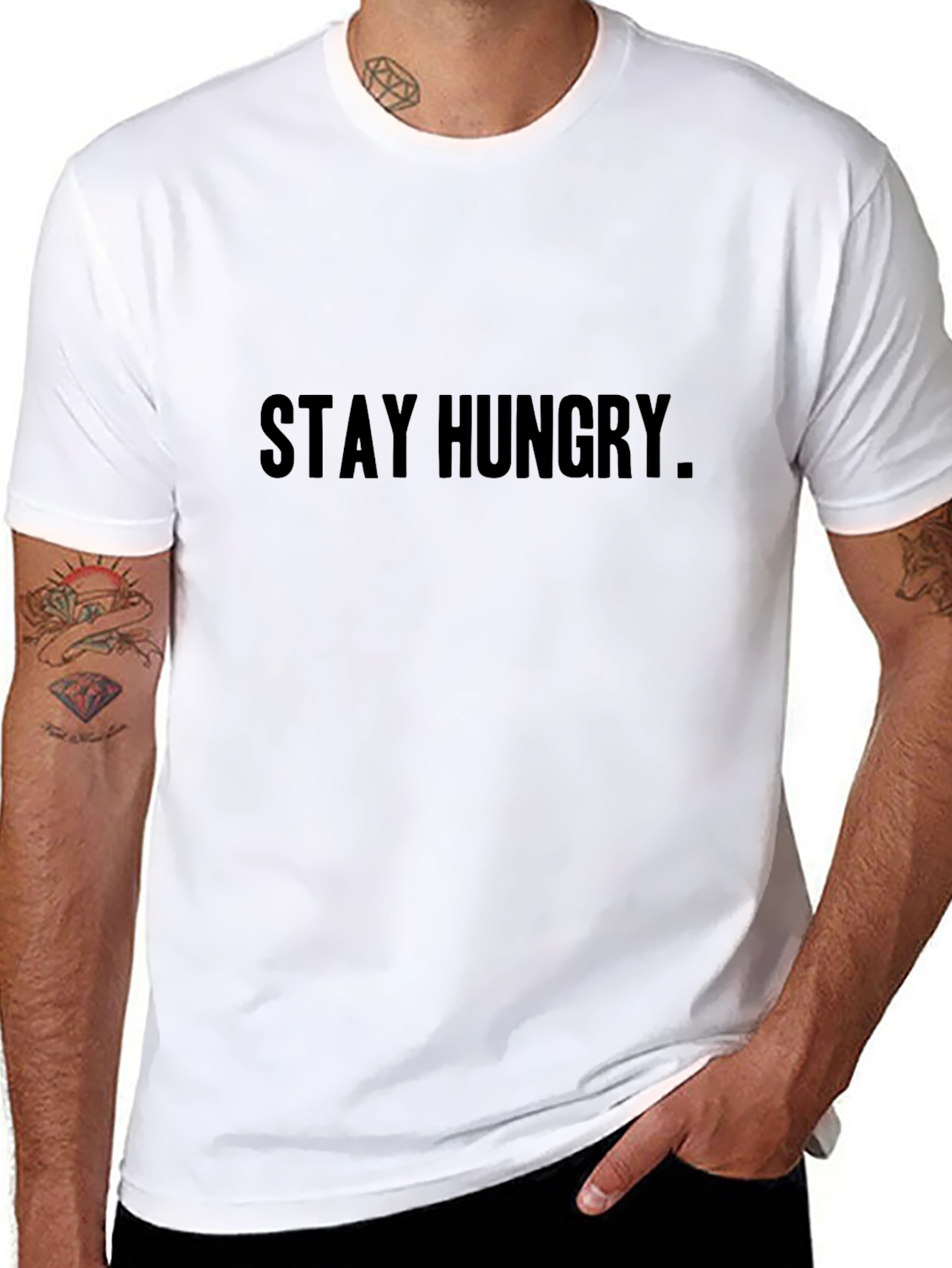 Black Stay Hungry Black Crew Neck T-Shirt - Motivational view 8