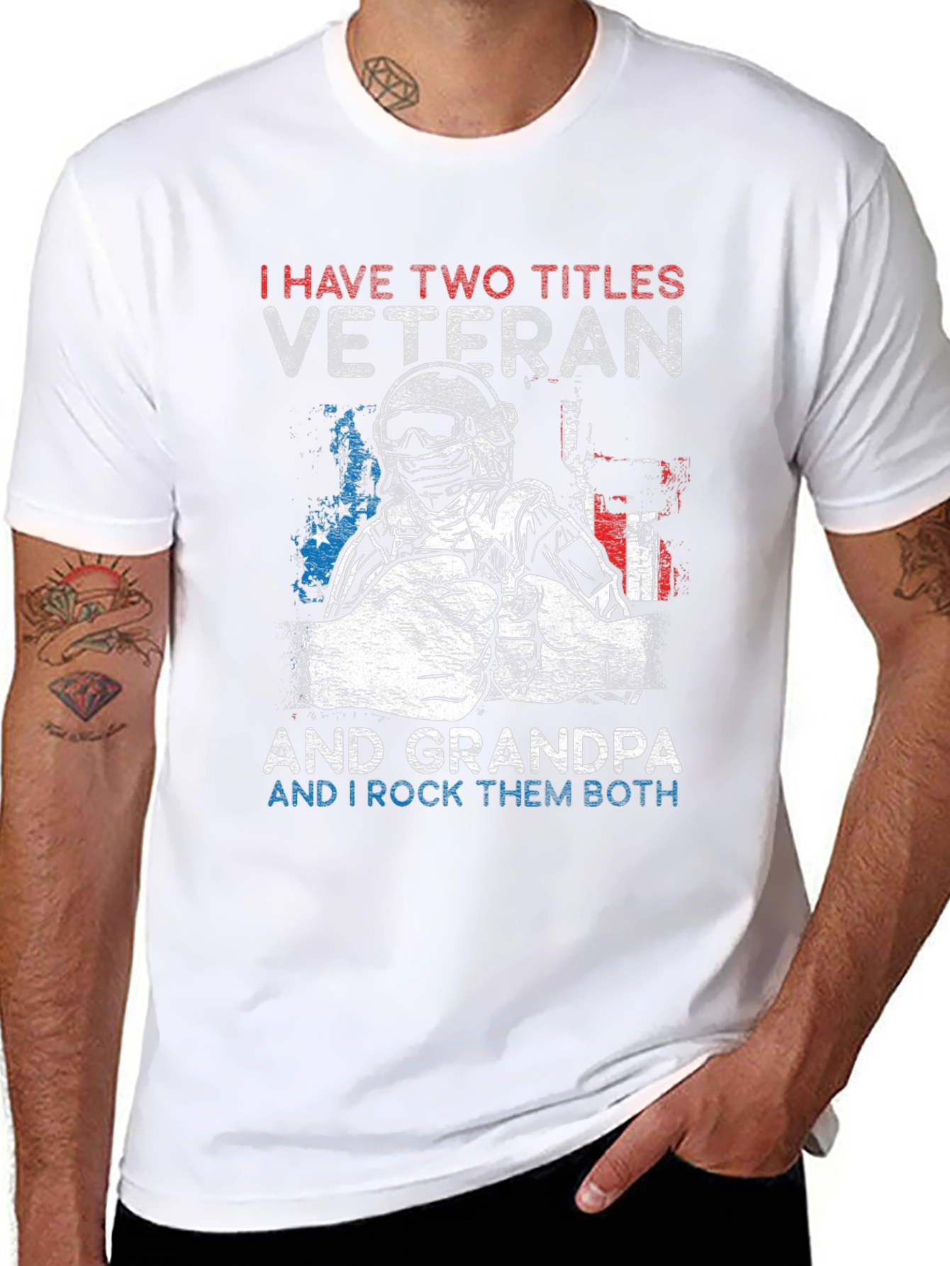 Black Veteran Grandpa Graphic Tee - Two Titles, One Awesome Shirt view 8