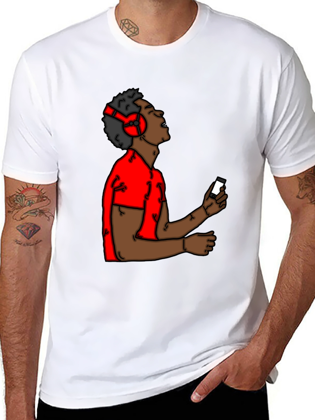 Black Cartoon Music Lover Black T-Shirt view 8