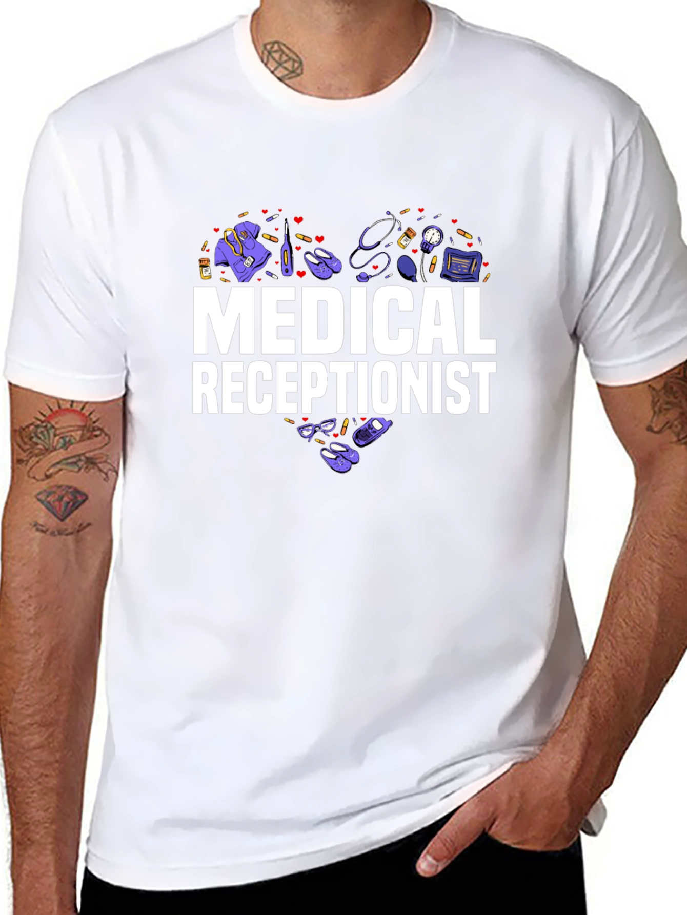 Black Medical Receptionist Heart Graphic T-Shirt view 8