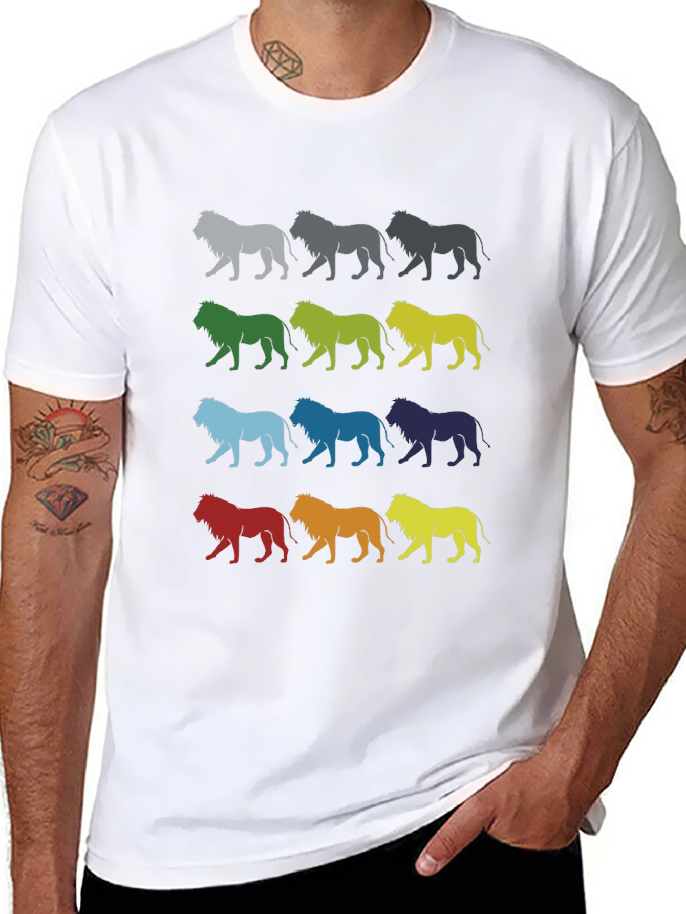 Black Colorful Lion Graphic Tee - Unique Design view 8
